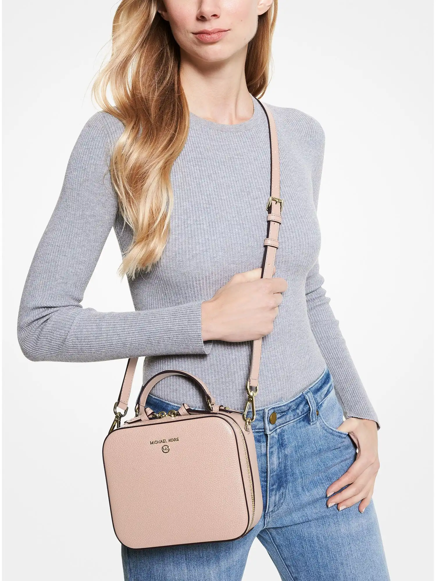jet set medium pebbled leather crossbody bag soft pink