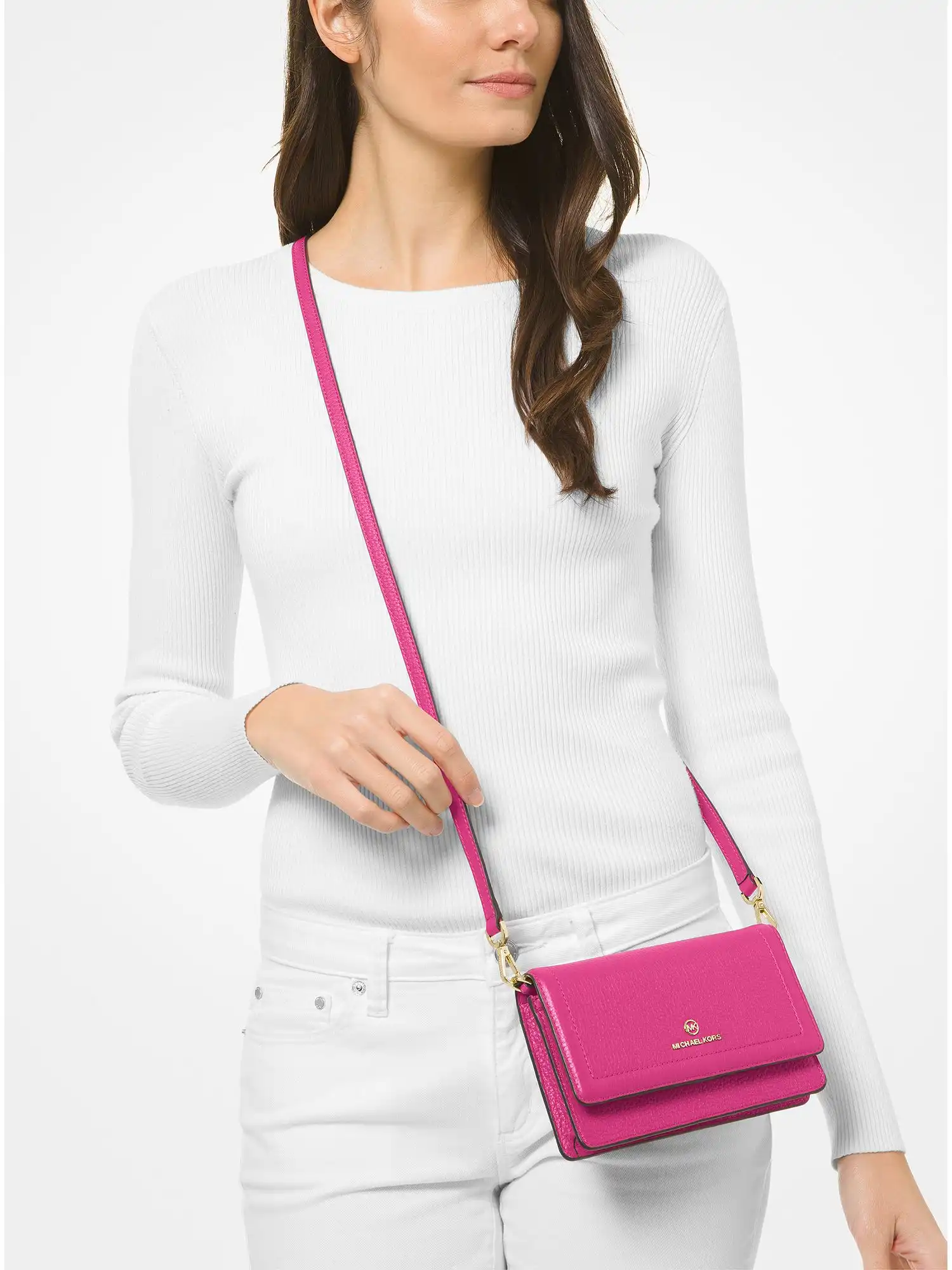 jet set small pebbled leather smartphone convertible crossbody bag wild berry