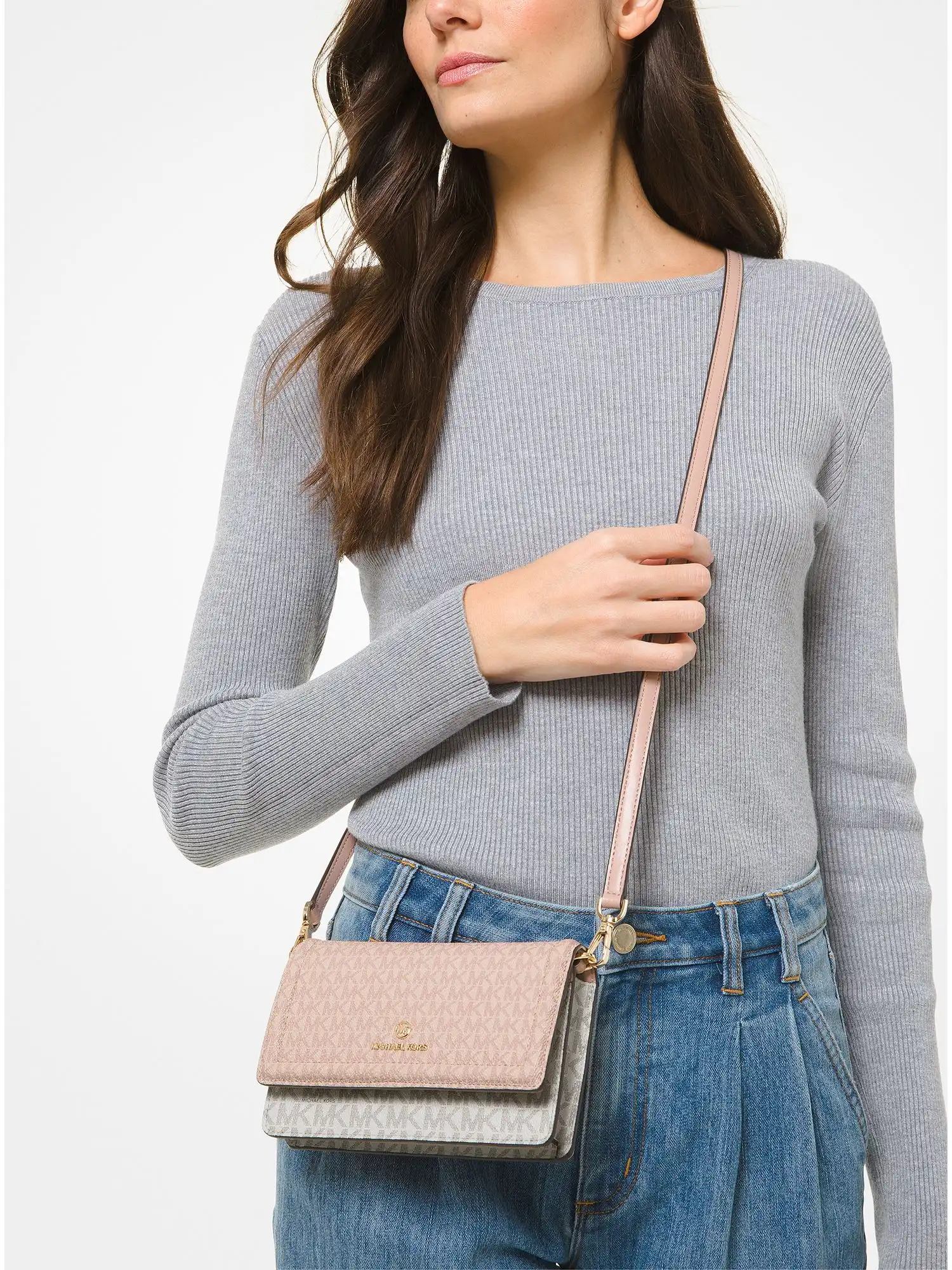 jet set small two tone logo smartphone crossbody bag ballet multi