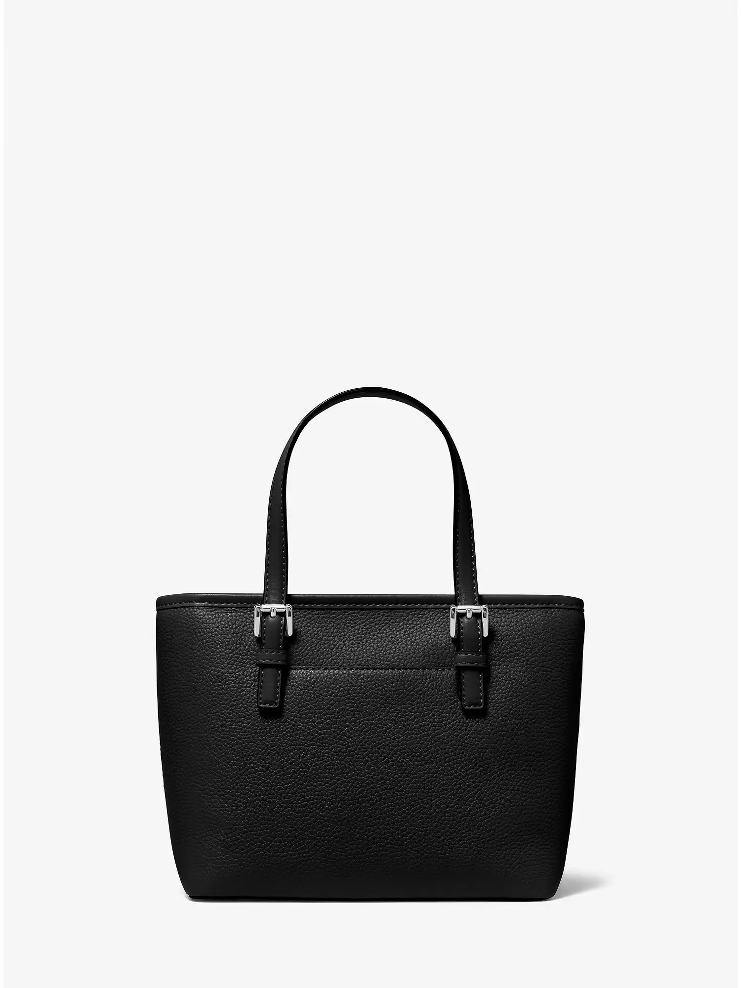 jet set travel extra small logo embossed pebbled leather tote black