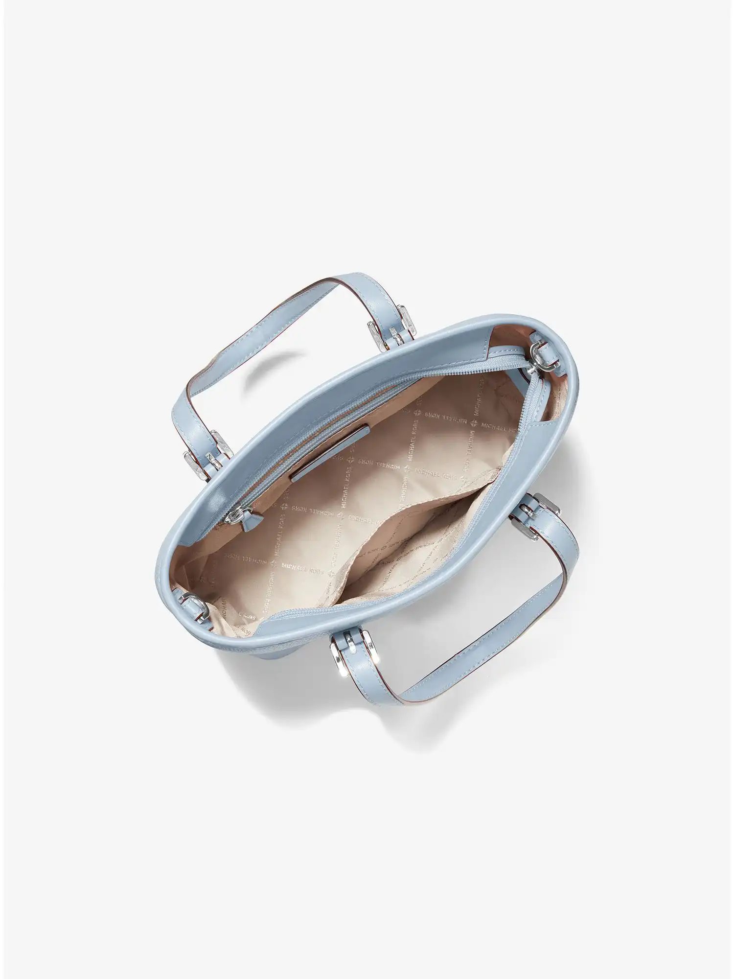 jet set travel extra small logo embossed pebbled leather tote pale blue