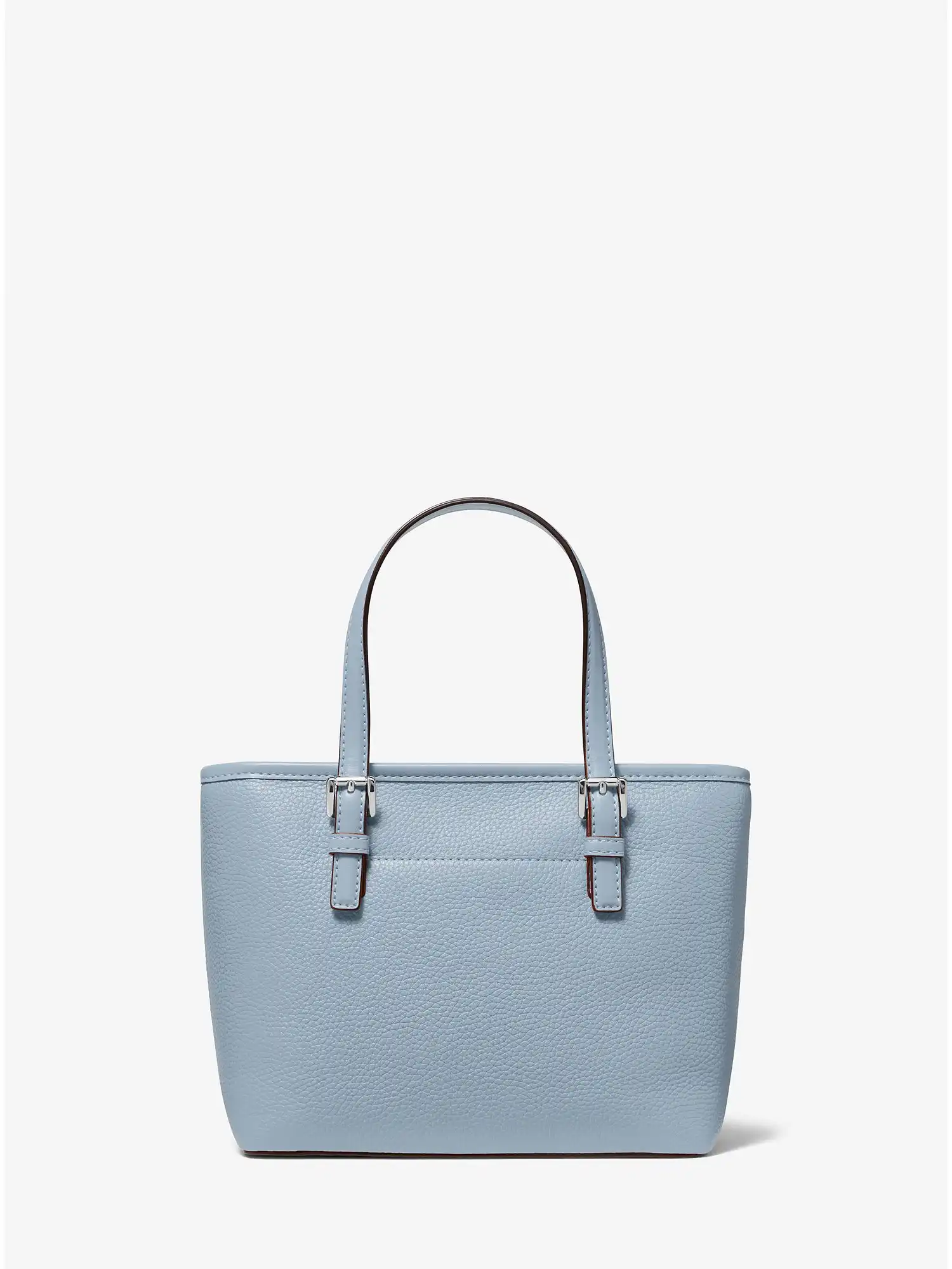 jet set travel extra small logo embossed pebbled leather tote pale blue