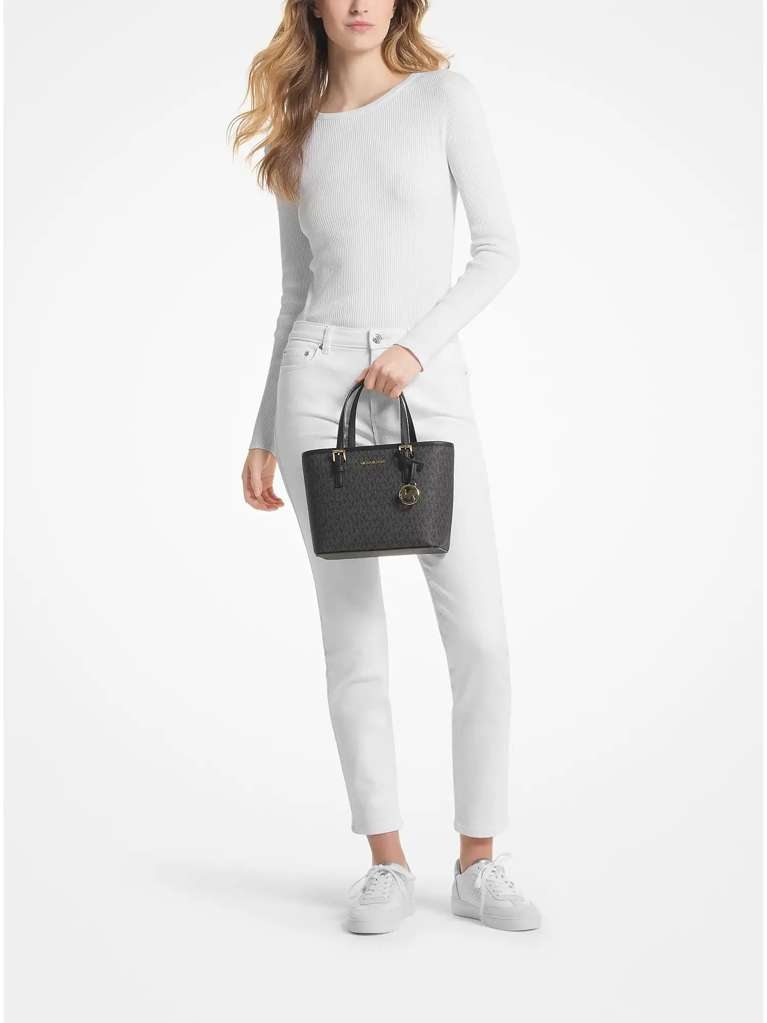 jet set travel extra small logo top zip tote bag black