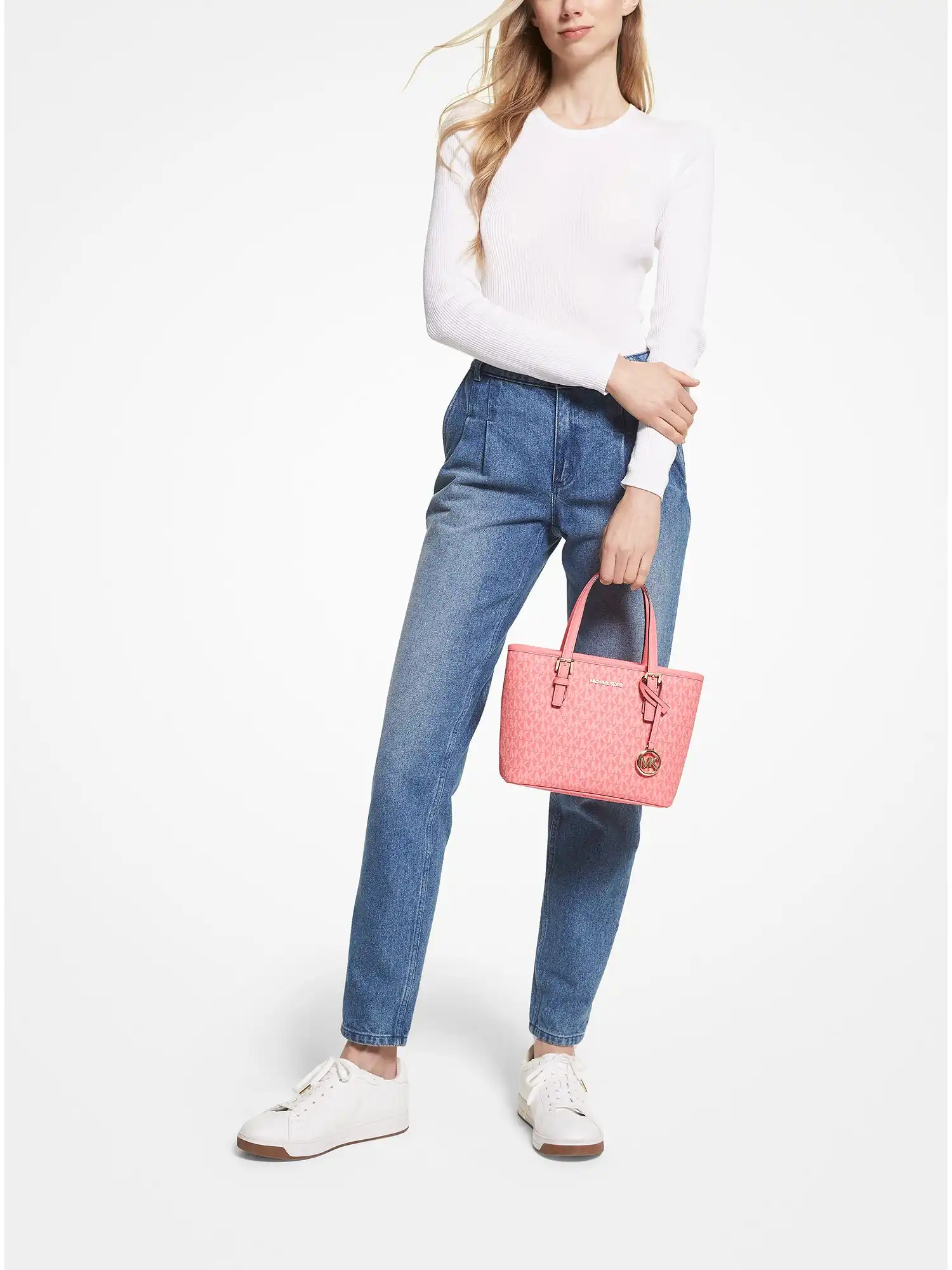 jet set travel extra small logo top zip tote bag grapefruit