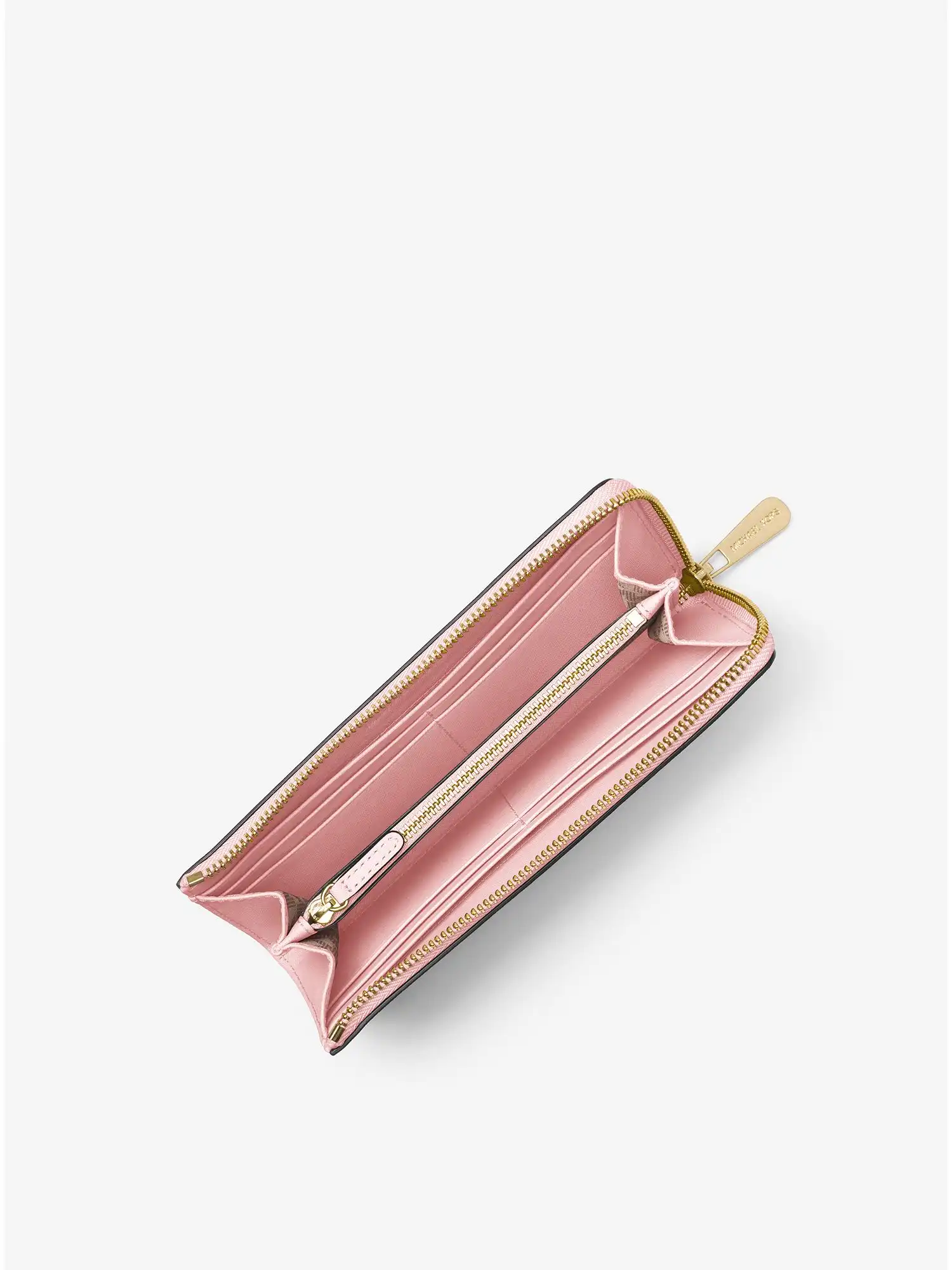 jet set travel large saffiano leather quarter zip wallet powder blush