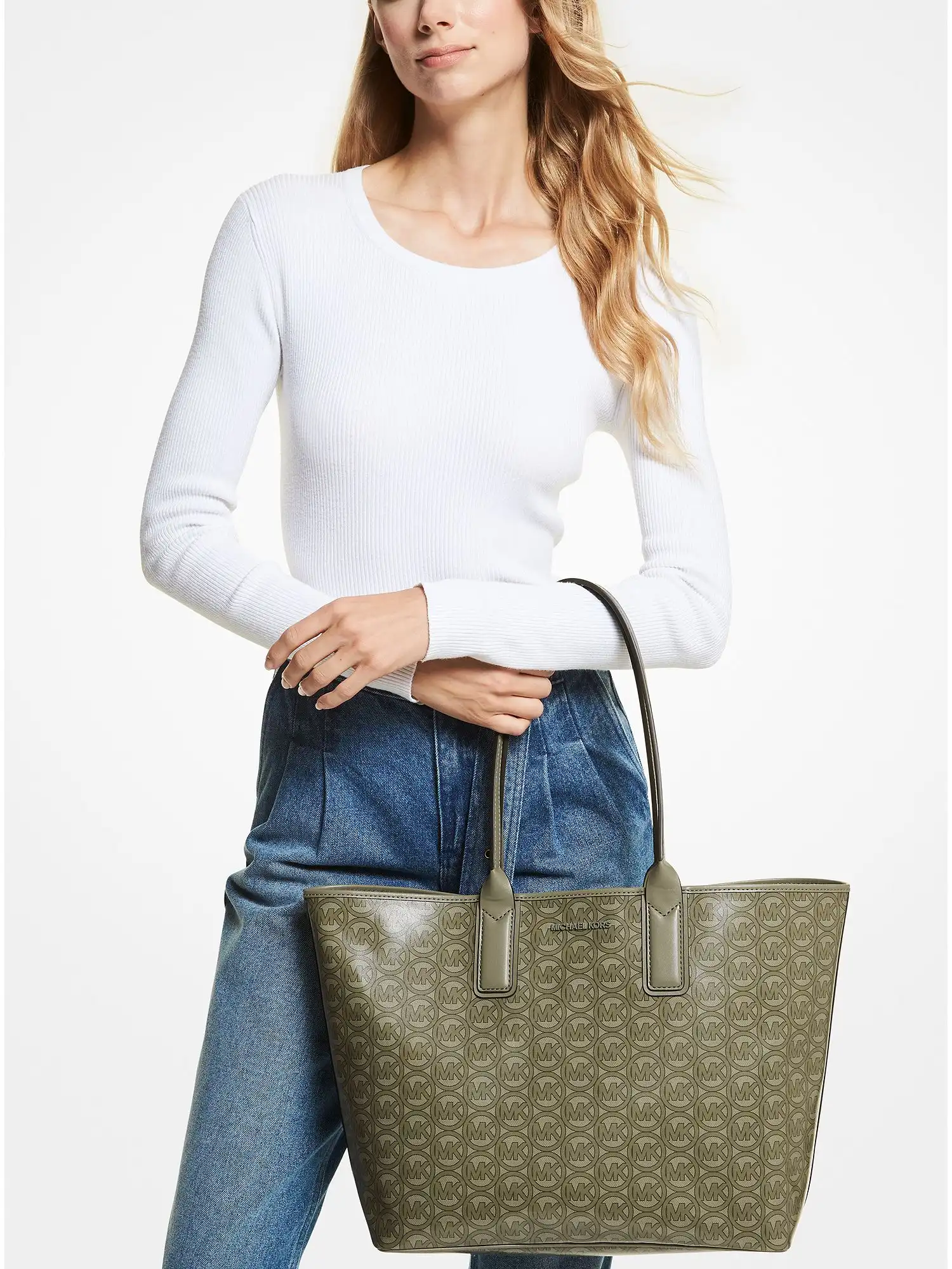 jodie large logo jacquard tote bag army