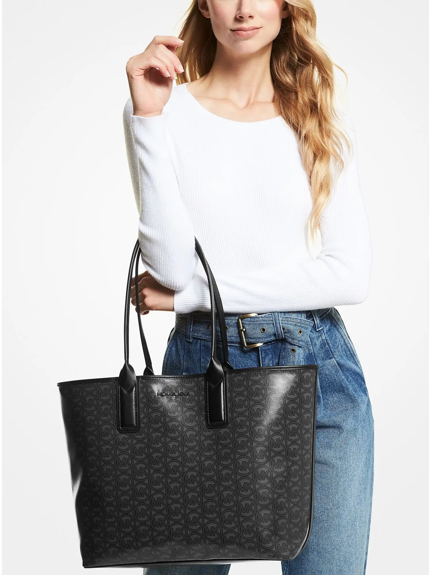 jodie large logo jacquard tote bag black