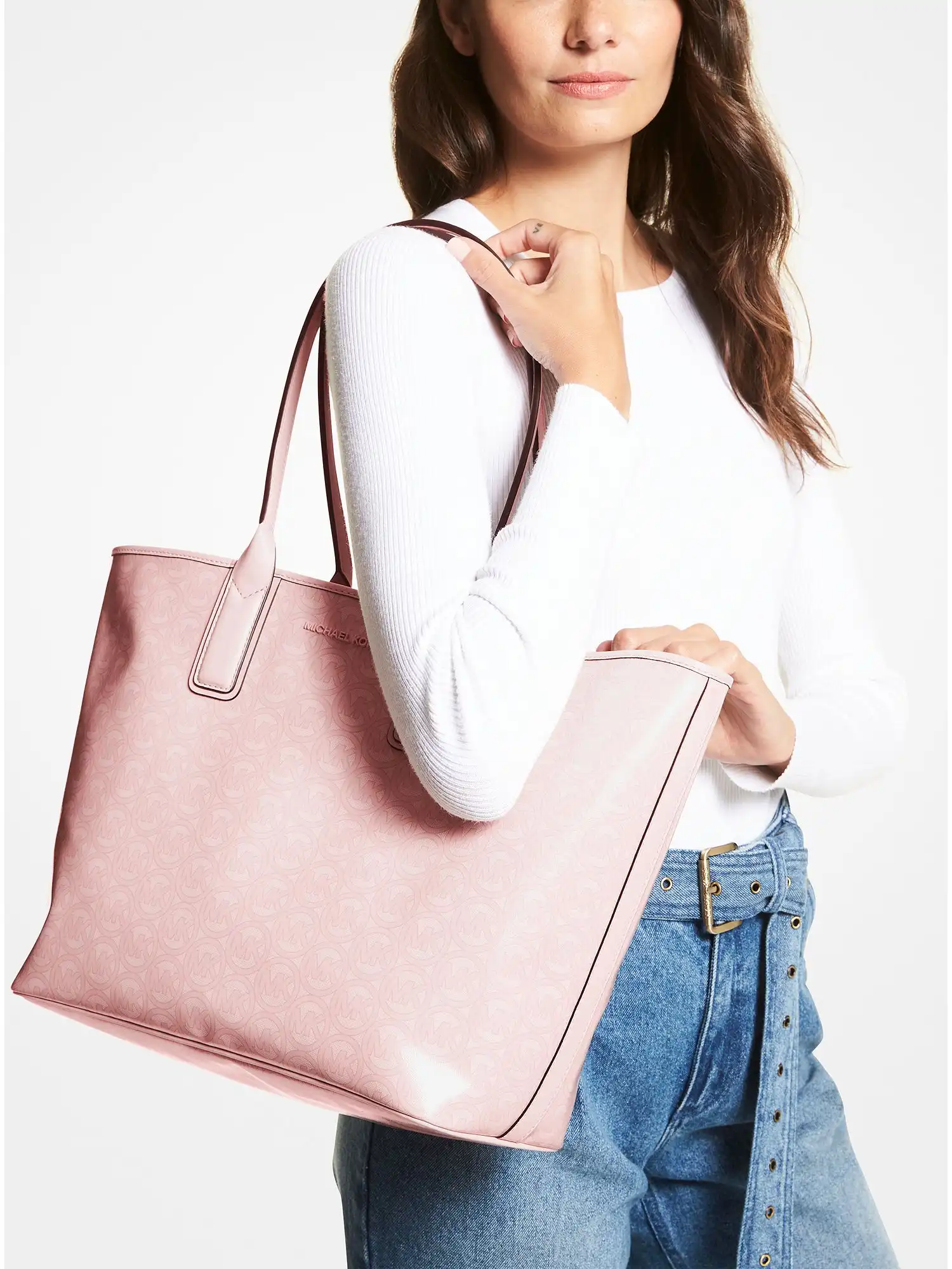 jodie large logo jacquard tote bag powder blush