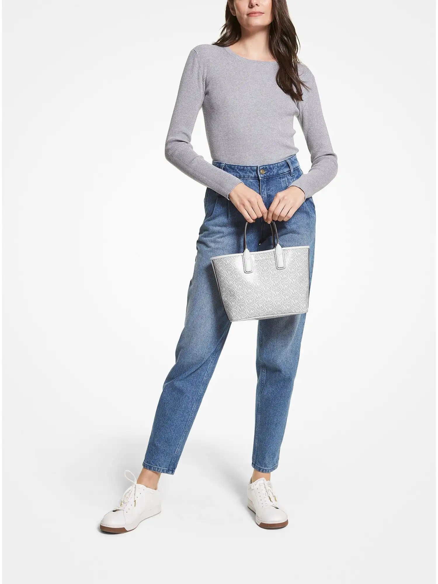 jodie small logo jacquard tote bag optic white