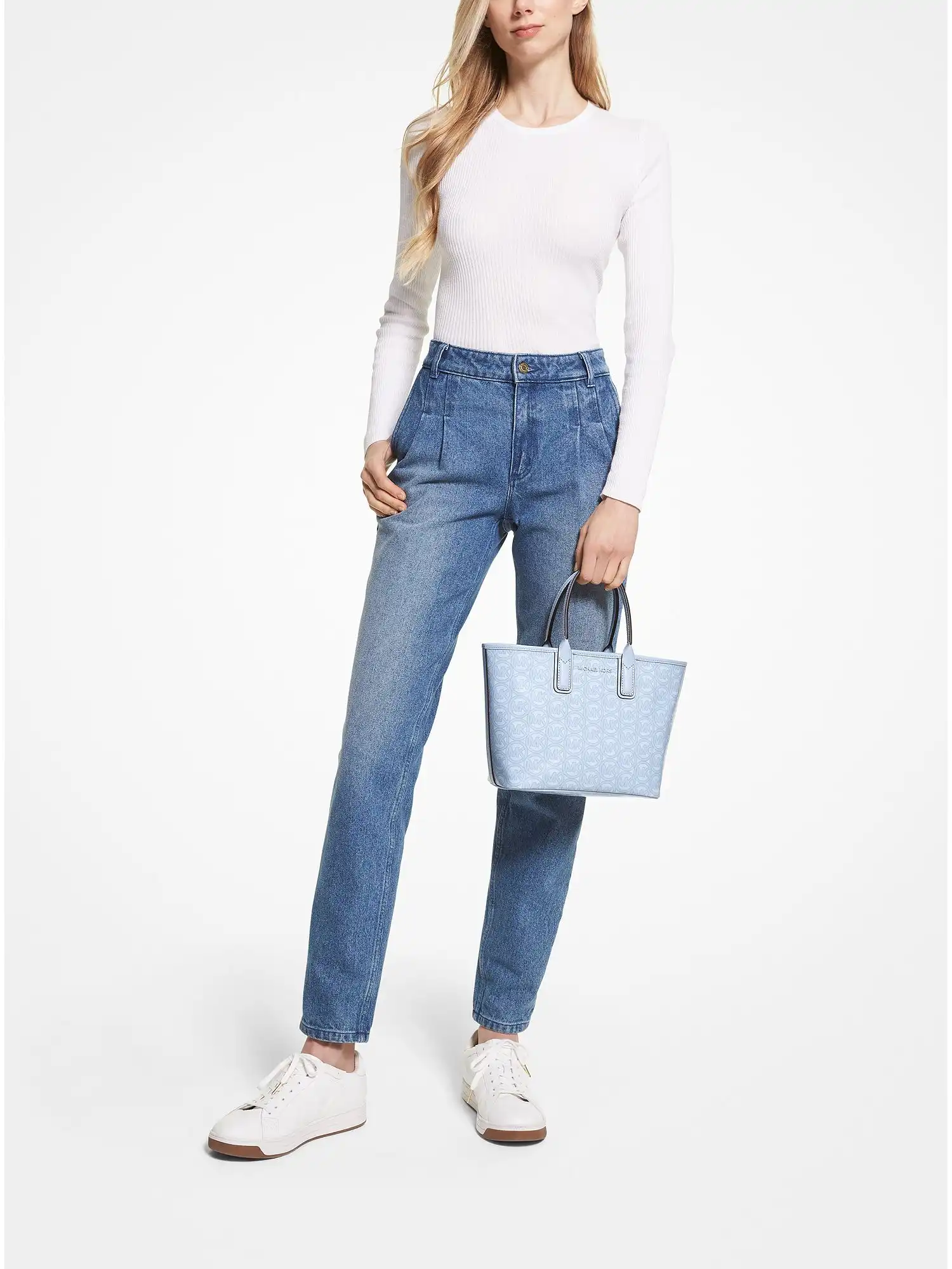 jodie small logo jacquard tote bag pale ocean