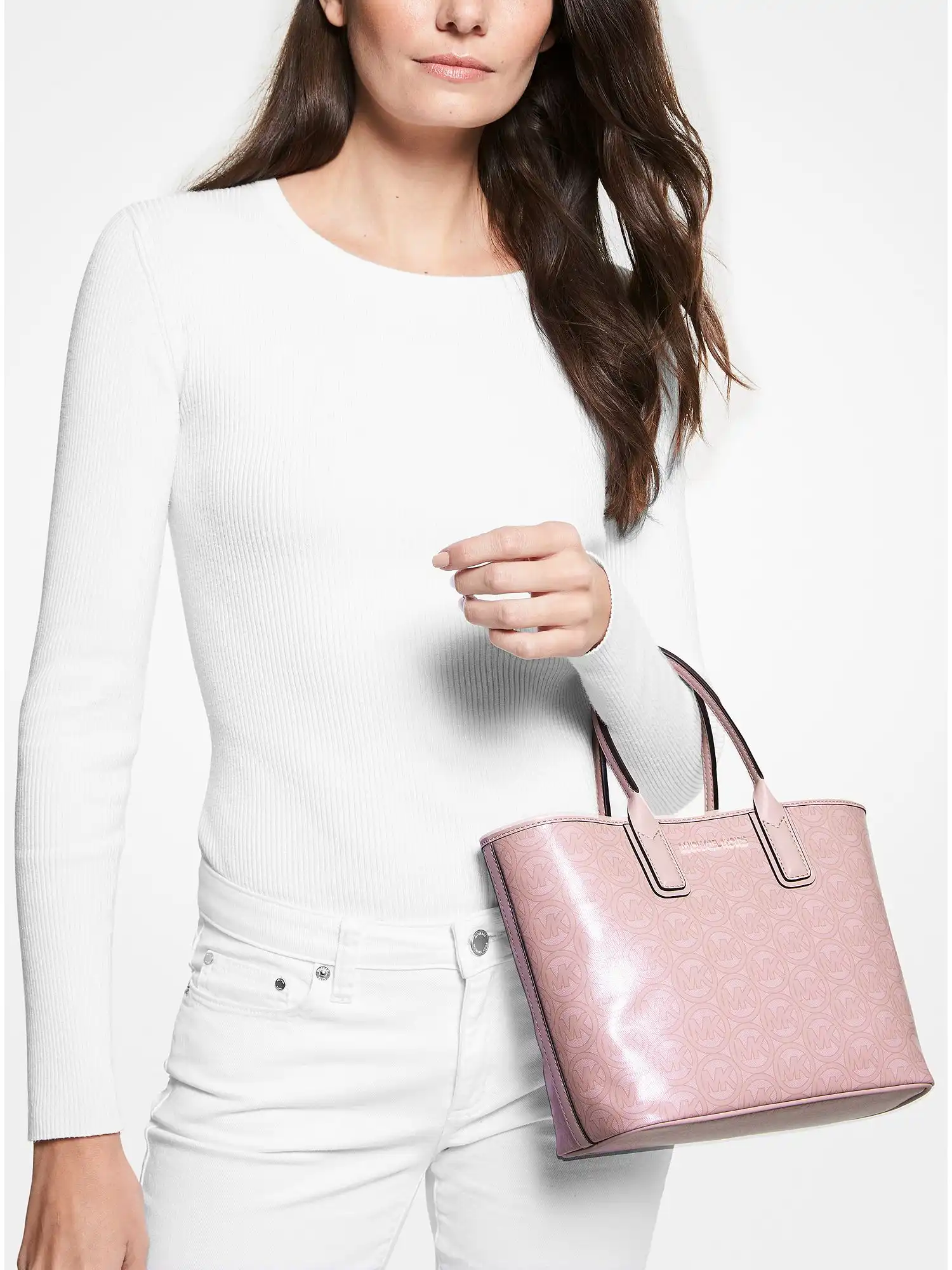 jodie small logo jacquard tote bag powder blush