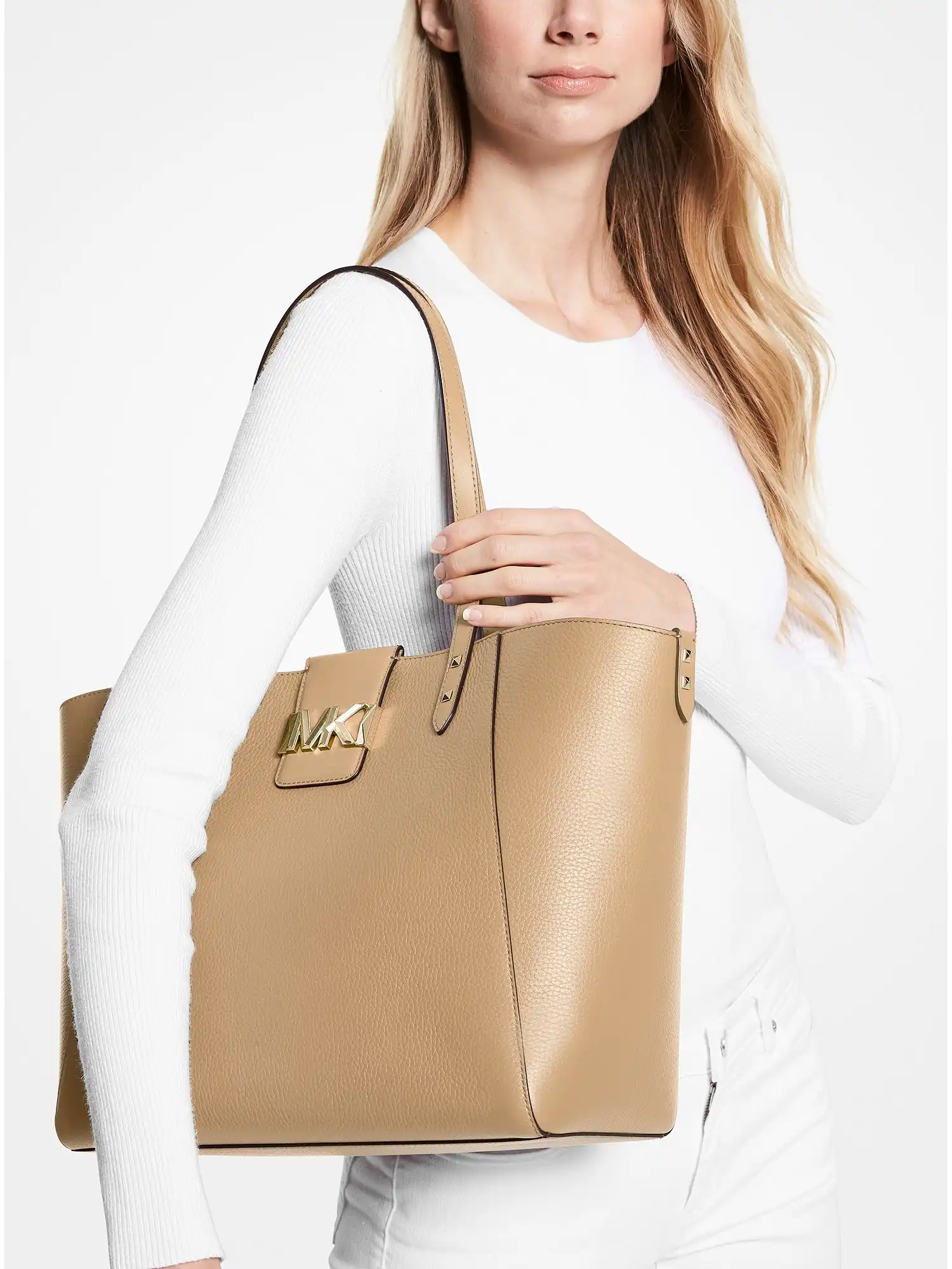 karlie large pebbled leather tote bag camel