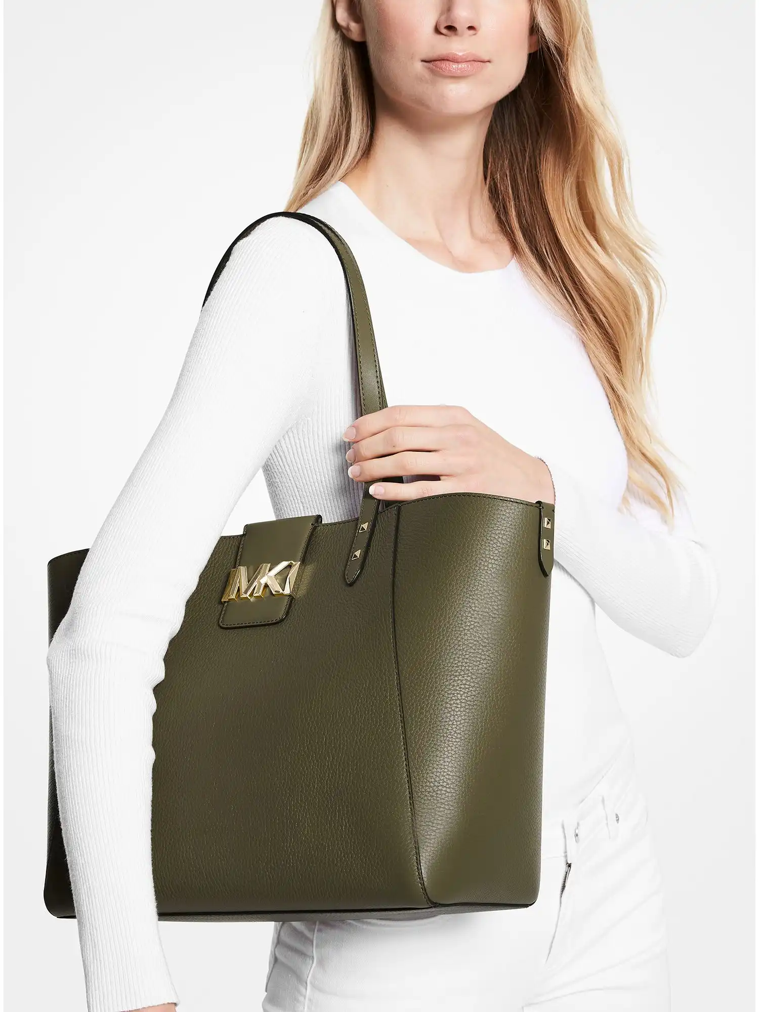 karlie large pebbled leather tote bag olive