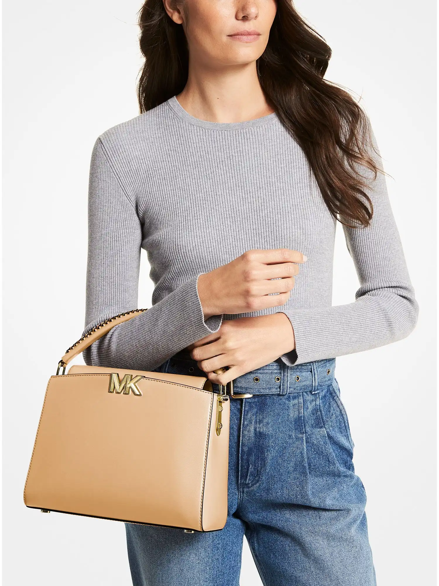 karlie medium leather satchel camel