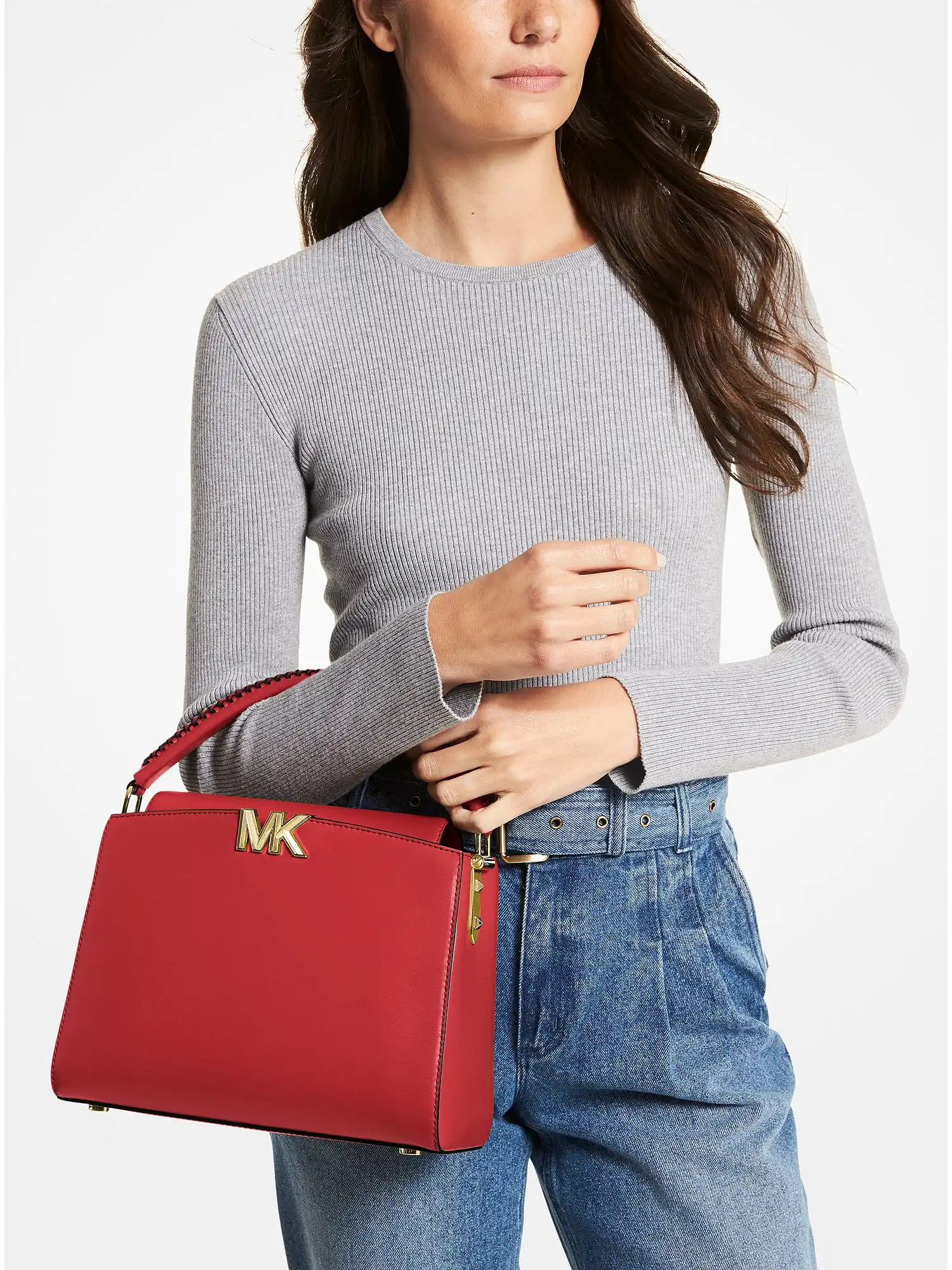 karlie medium leather satchel crimson