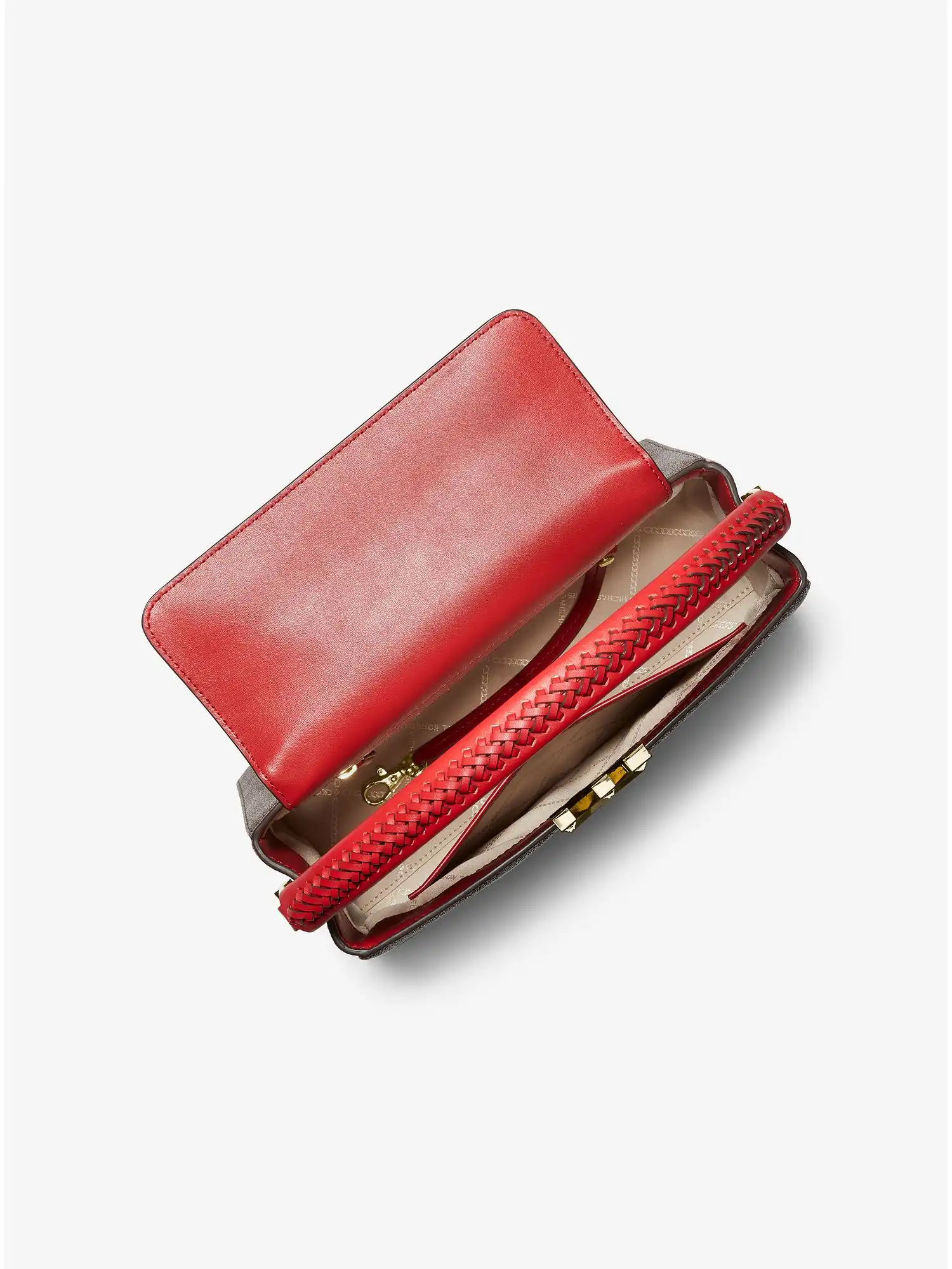 karlie medium logo and embossed leather satchel crimson