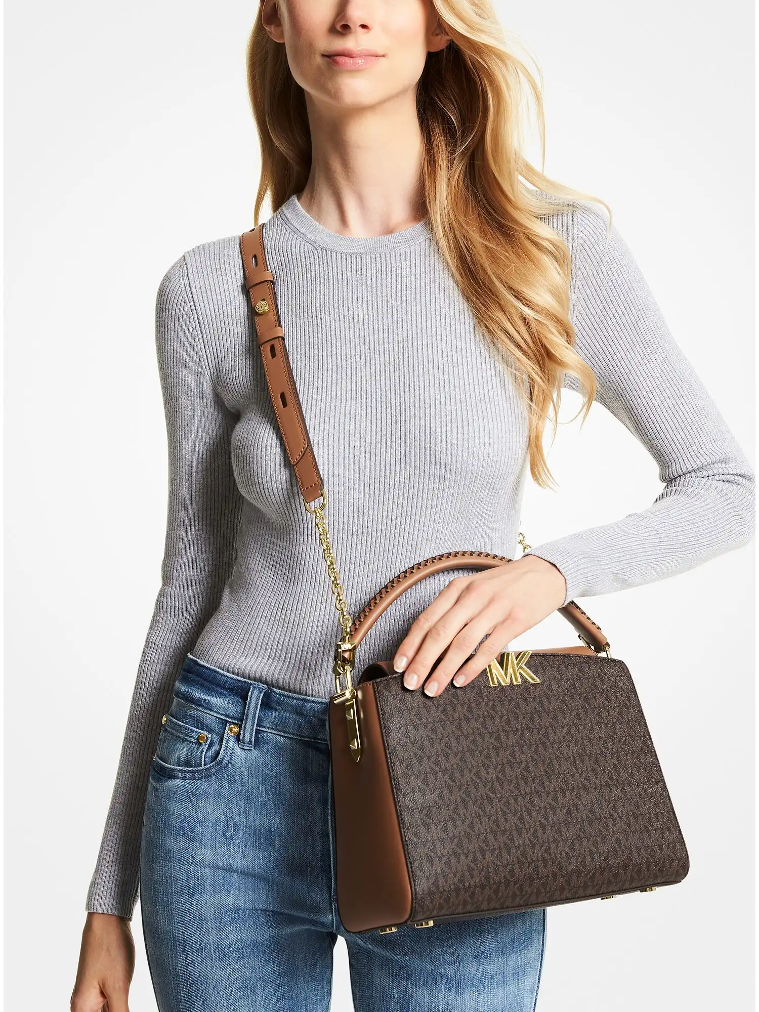 karlie medium logo satchel brn acorn