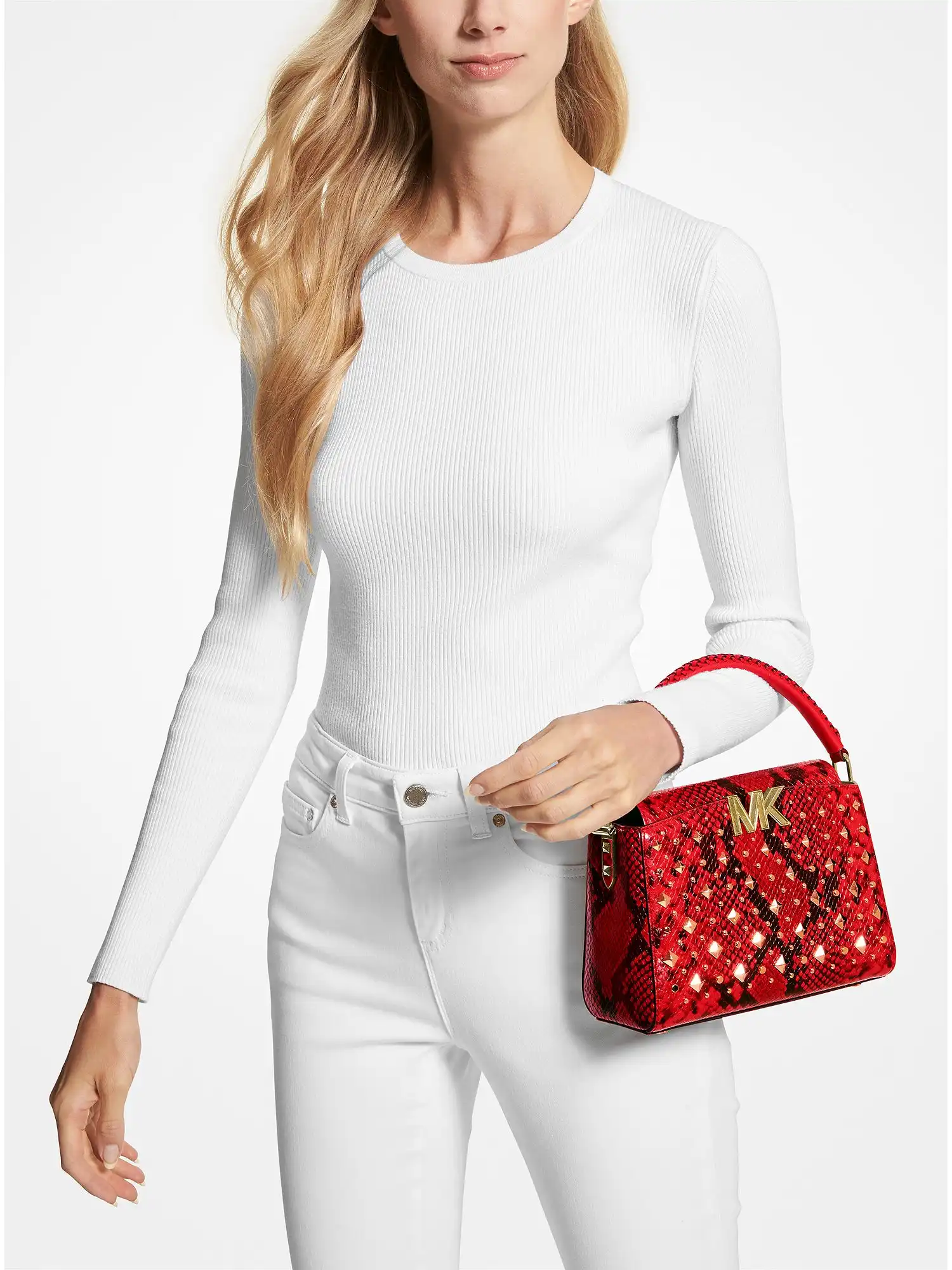 karlie small studded snake embossed leather crossbody bag crimson