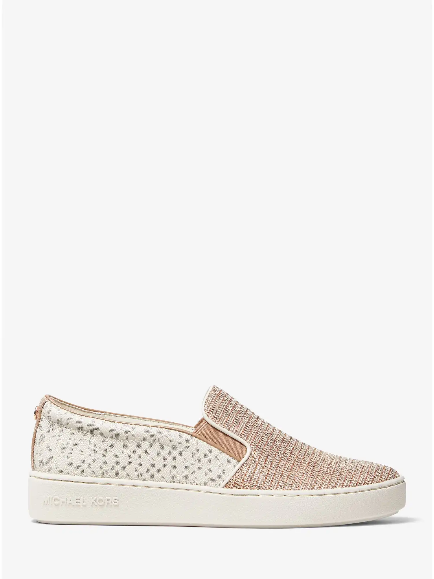 keaton two tone logo and glitter chain mesh slip on sneaker vanilla combo