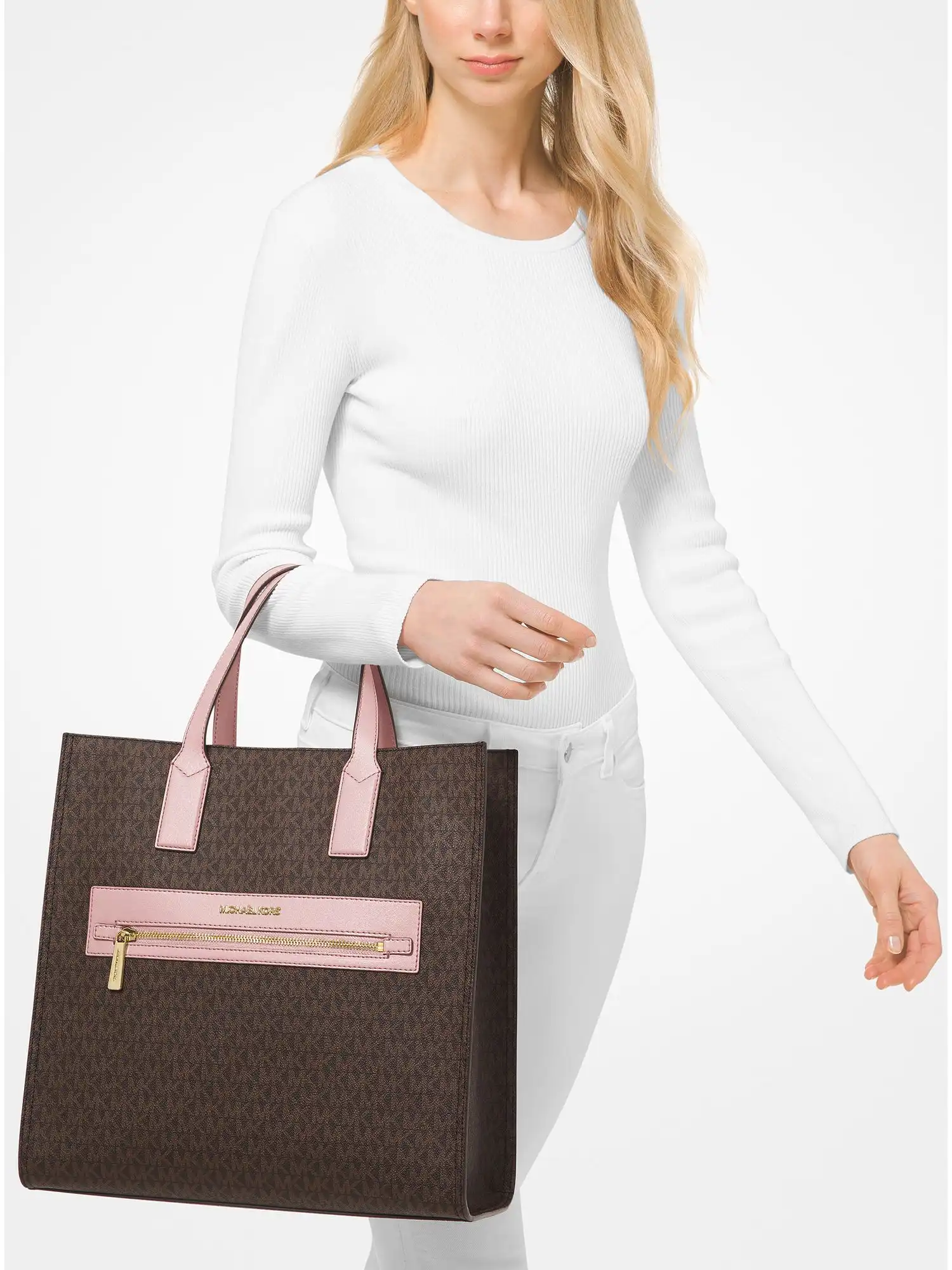 kenly large logo tote bag powder blush