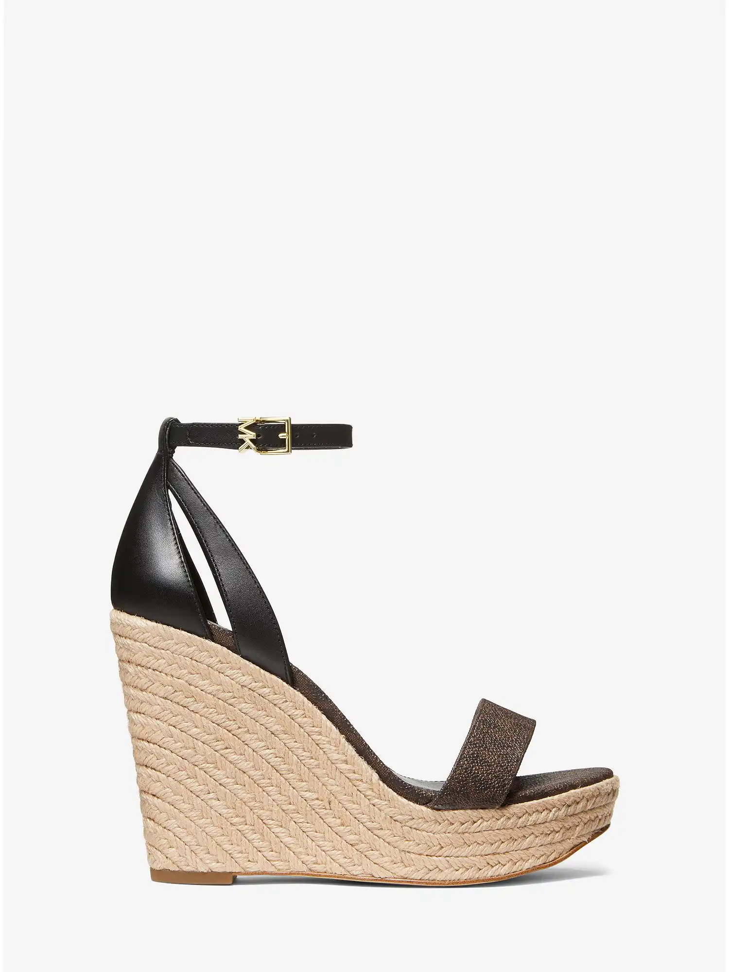 kimberly logo and leather wedge sandal blk brown