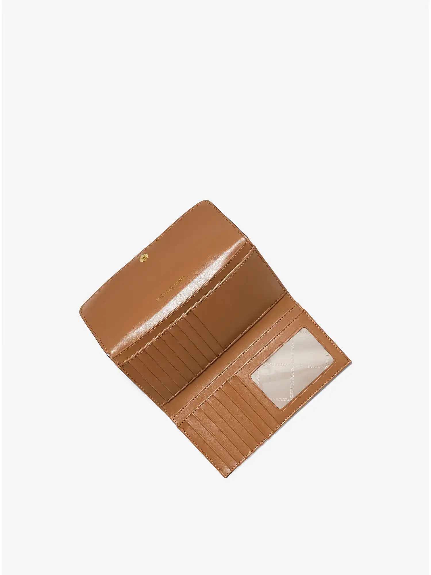 large logo and leather tri fold wallet vanilla acorn
