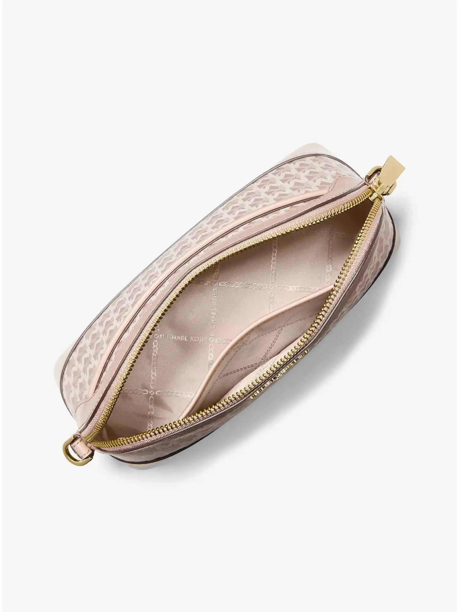 large logo jacquard and faux leather dome crossbody bag fawn