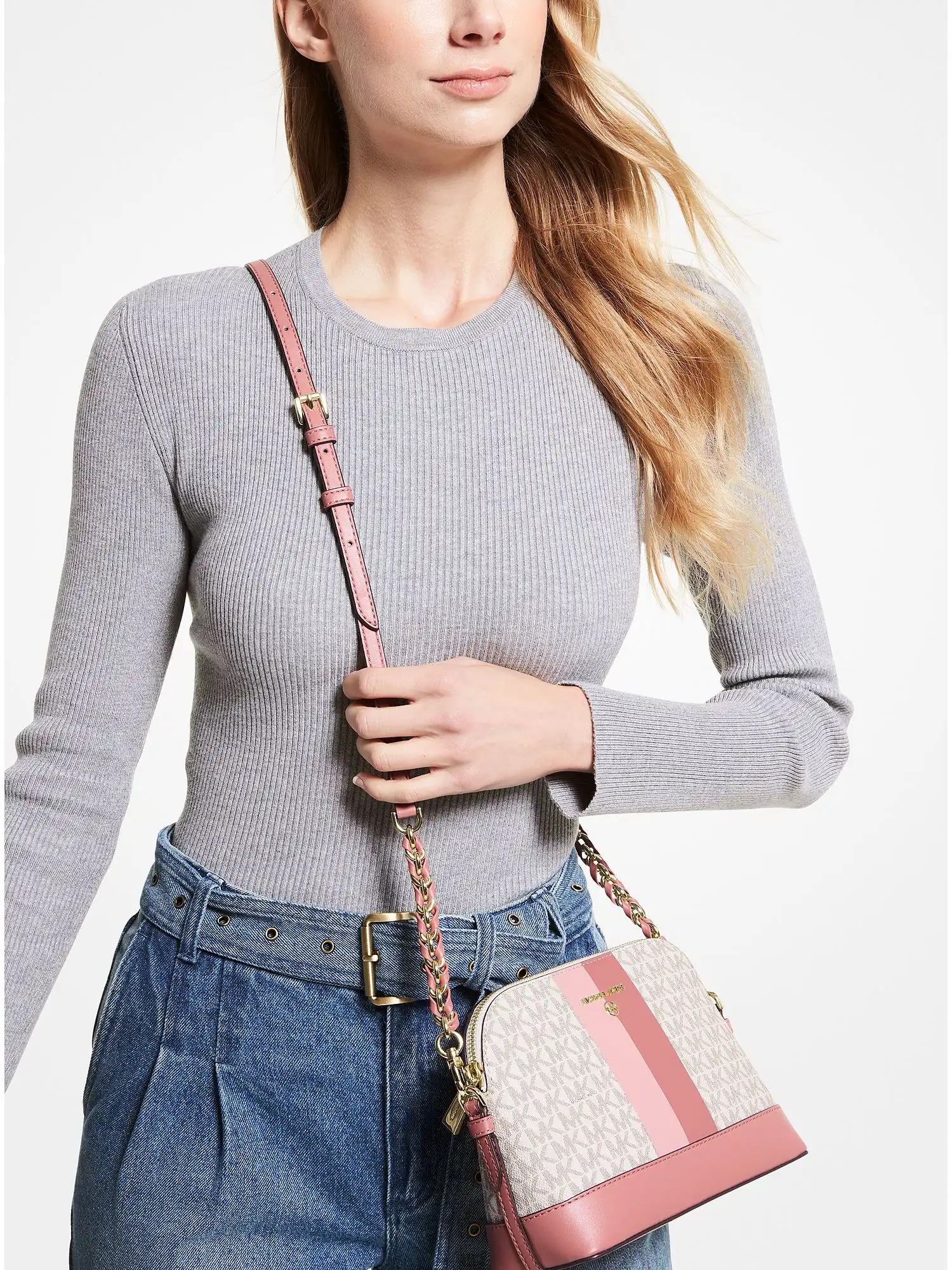 large logo stripe dome crossbody bag smky rse mlt