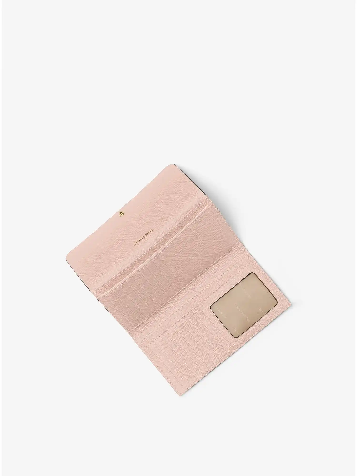 large pebbled leather tri fold wallet soft pink