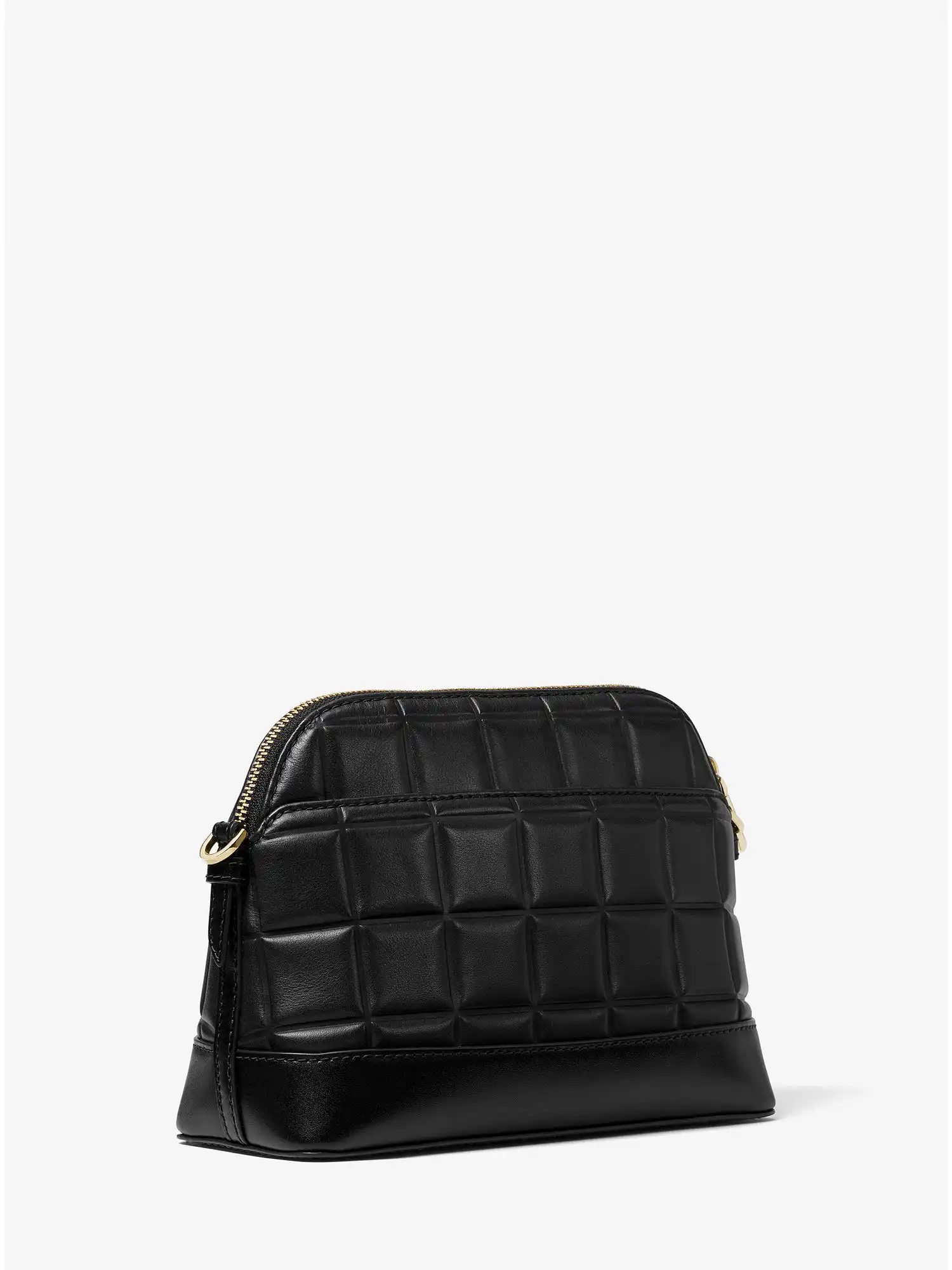 large quilted leather dome crossbody bag black