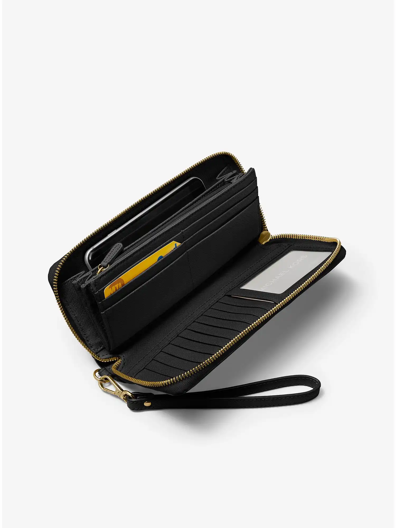 leather continental wristlet black