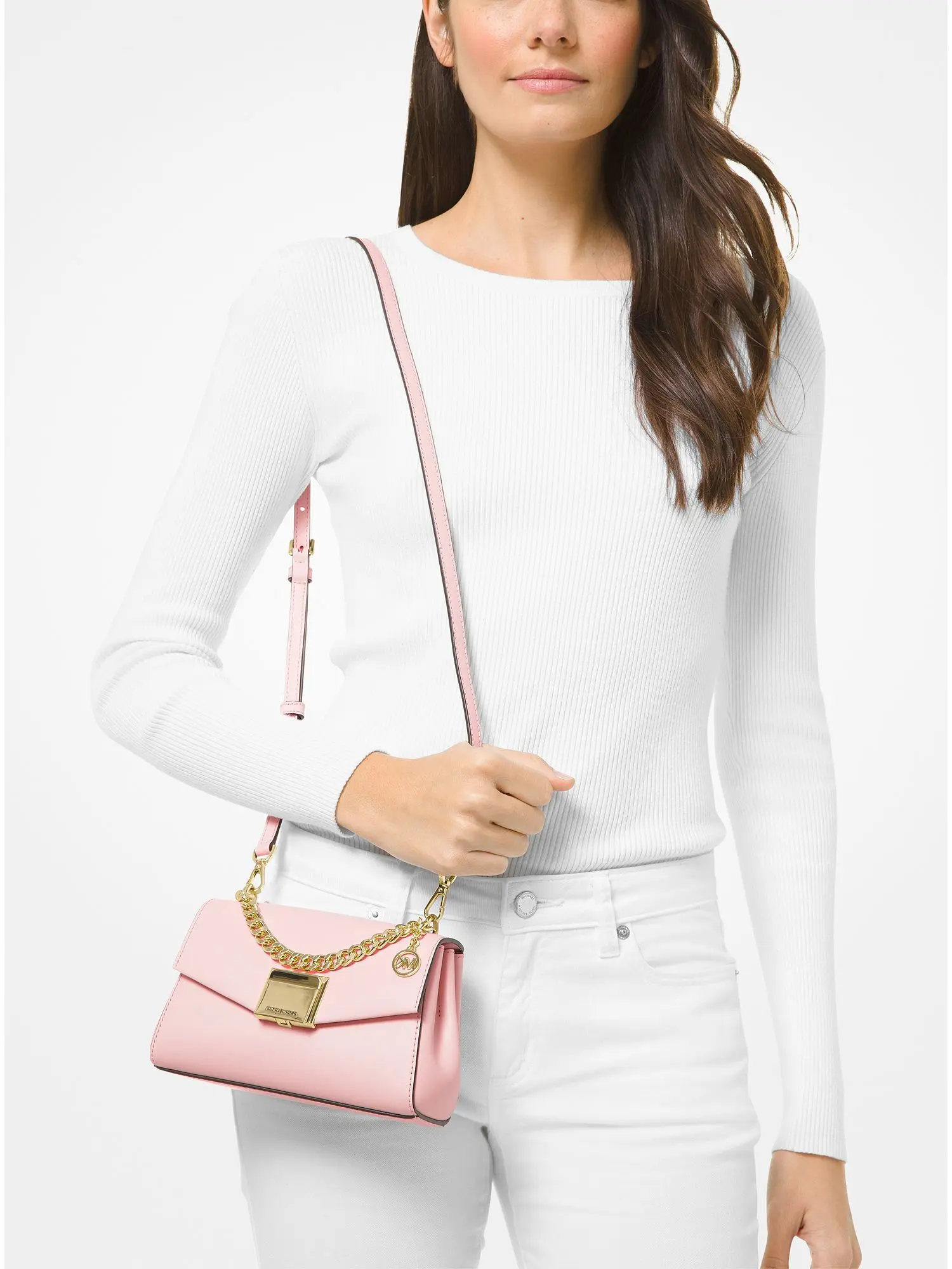 lita small leather crossbody bag powder blush