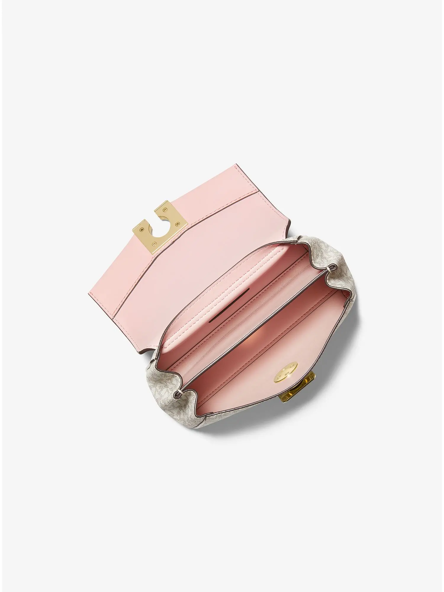 lita small two tone logo and leather crossbody bag pwd blsh mlt