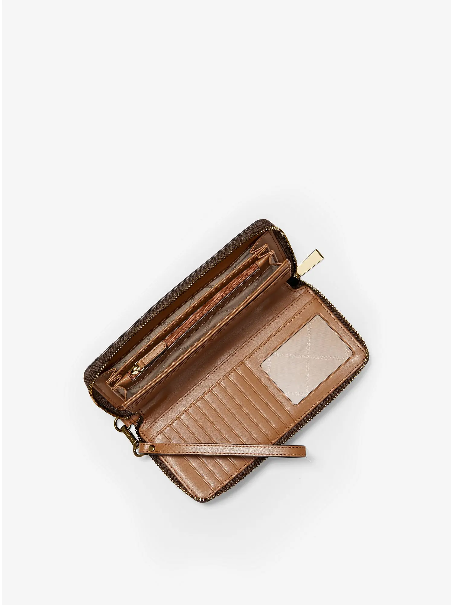 logo stripe continental wristlet brn acorn