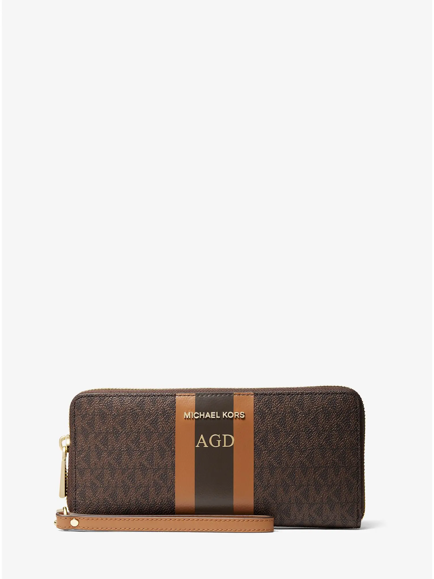 logo stripe continental wristlet brn acorn