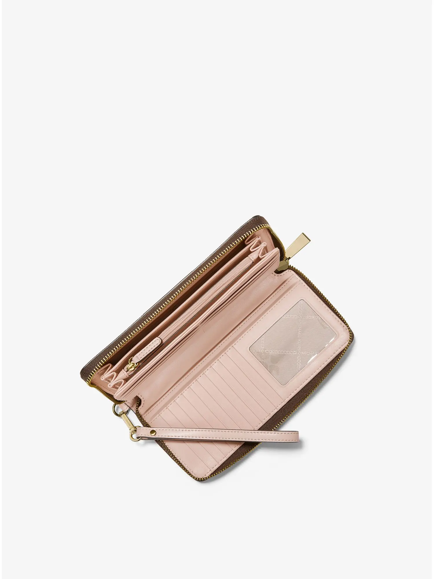 logo stripe continental wristlet brn sftpink