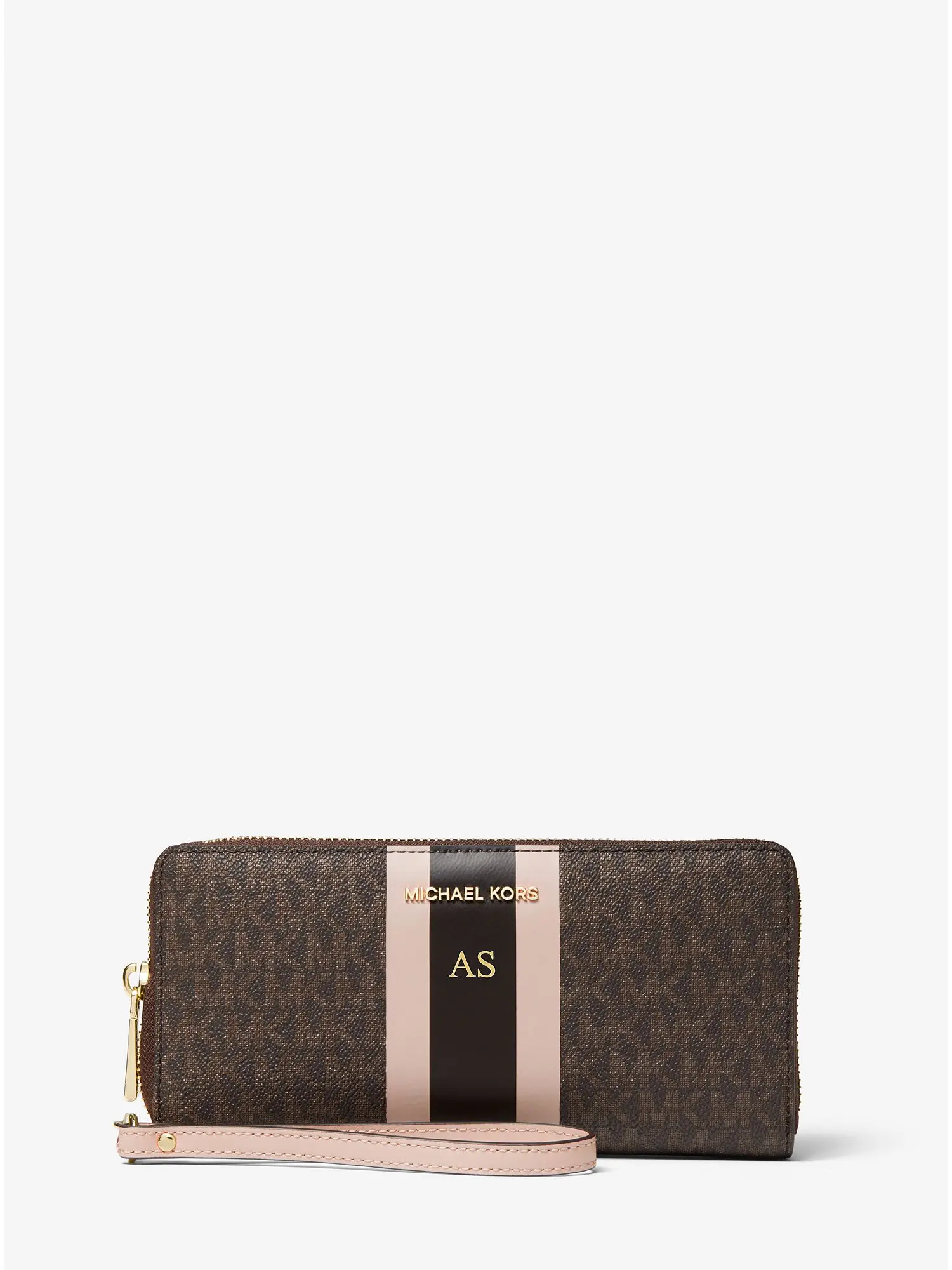logo stripe continental wristlet brn sftpink