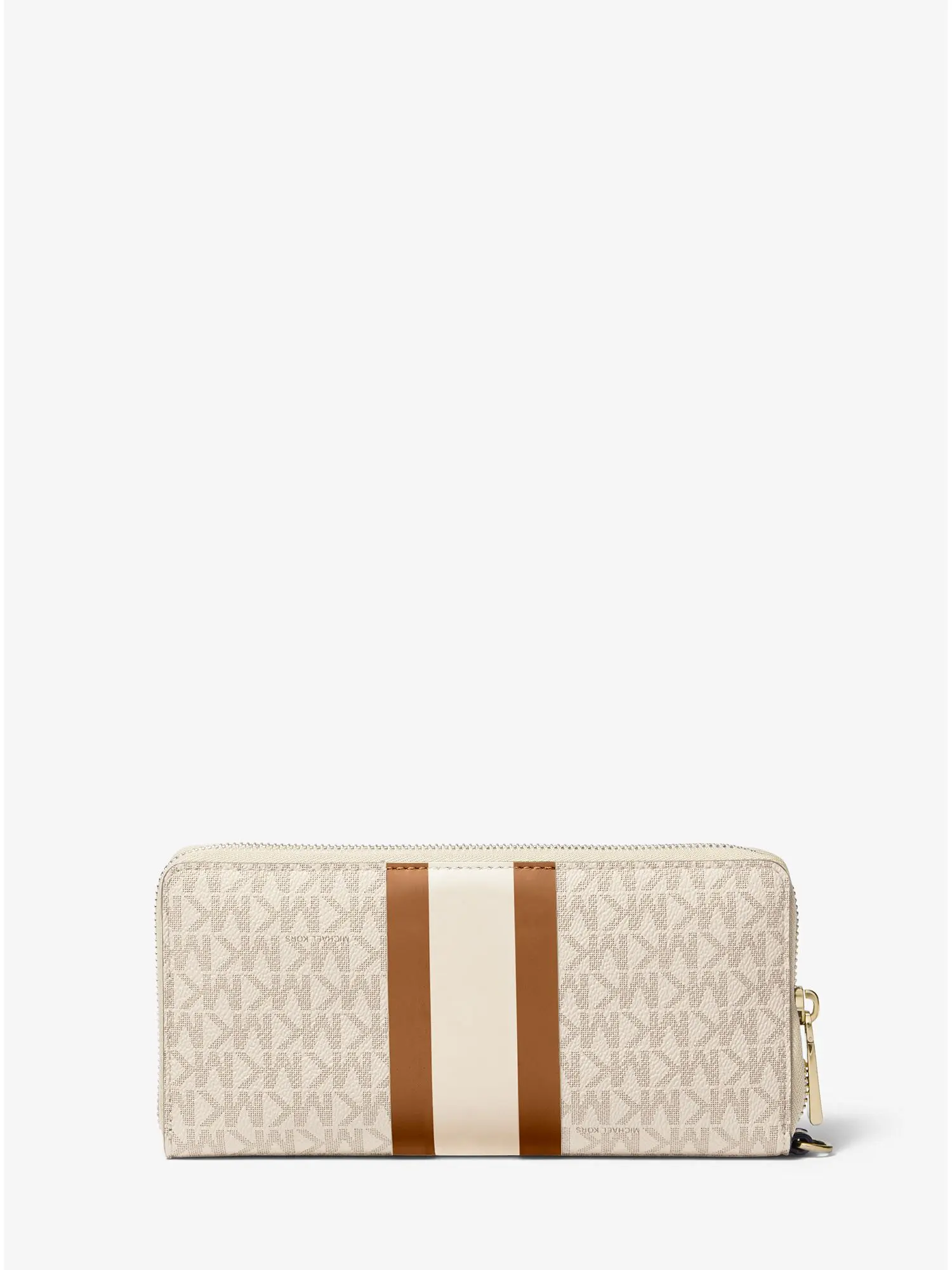 logo stripe continental wristlet vanilla acorn