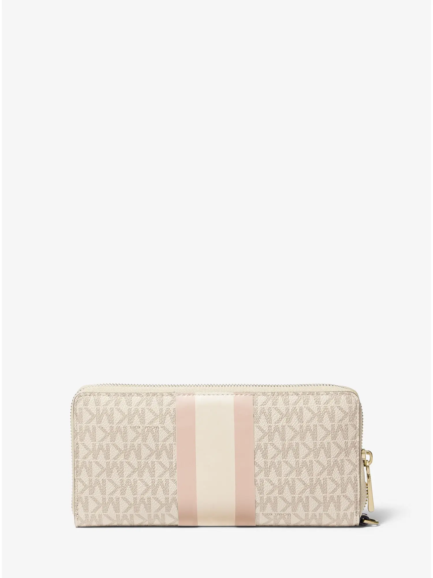 logo stripe continental wristlet vanilla soft pink