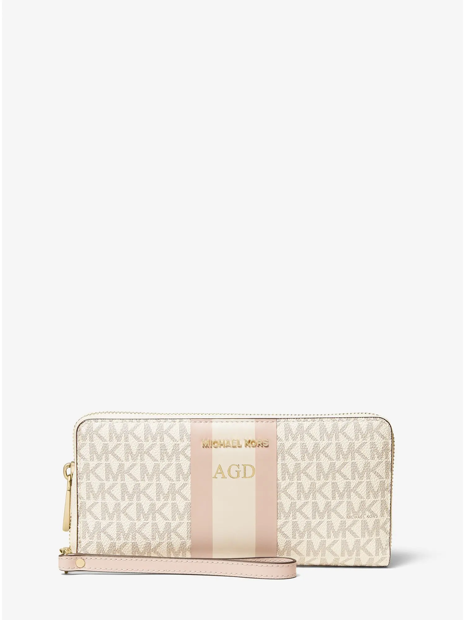 logo stripe continental wristlet vanilla soft pink