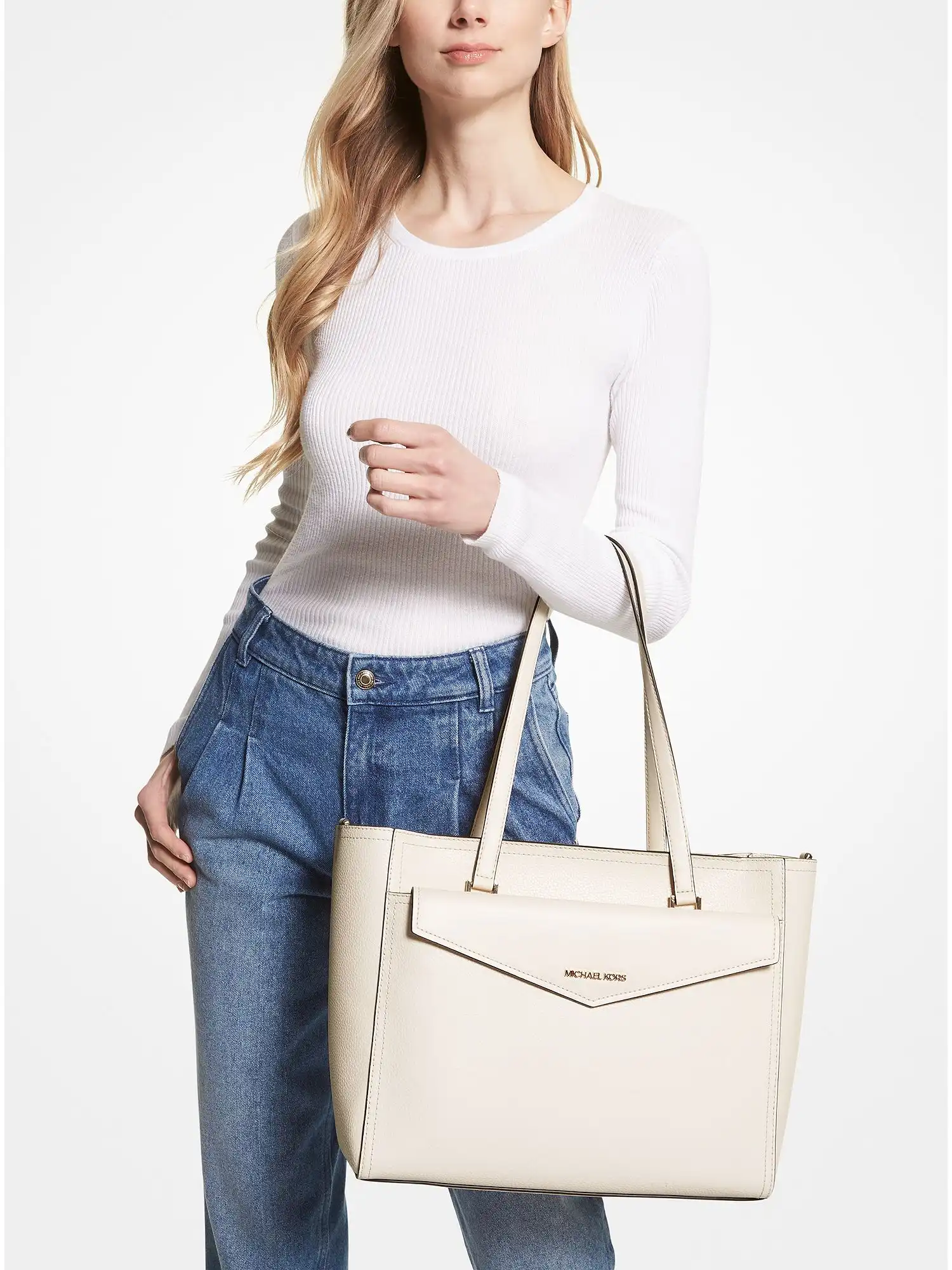 maisie large pebbled leather 3 in 1 tote bag lt cream