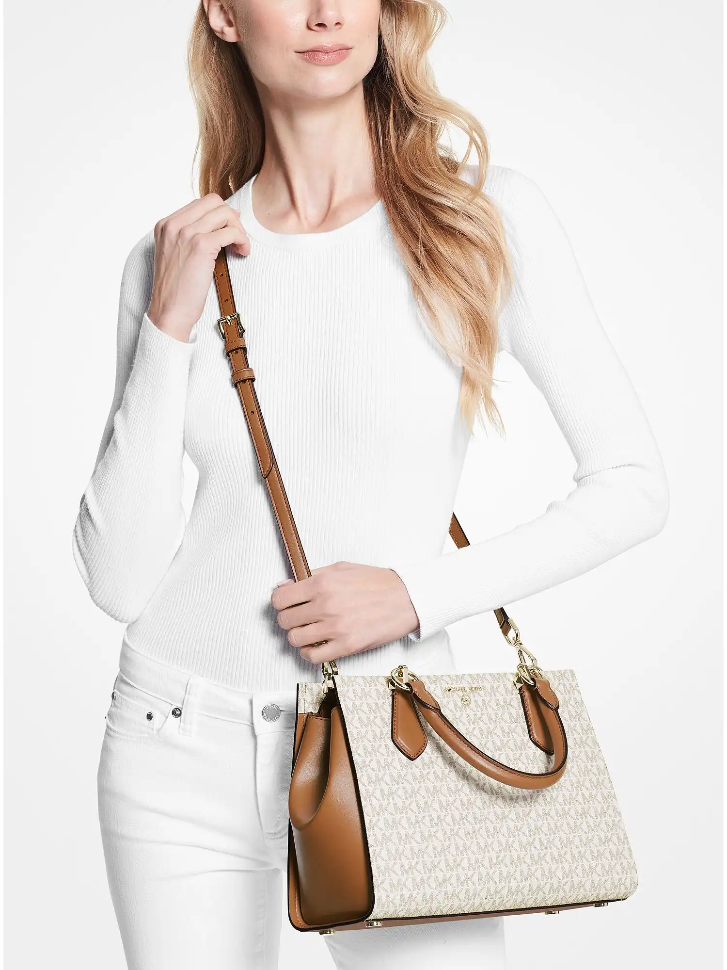 marilyn medium logo satchel vanilla acorn