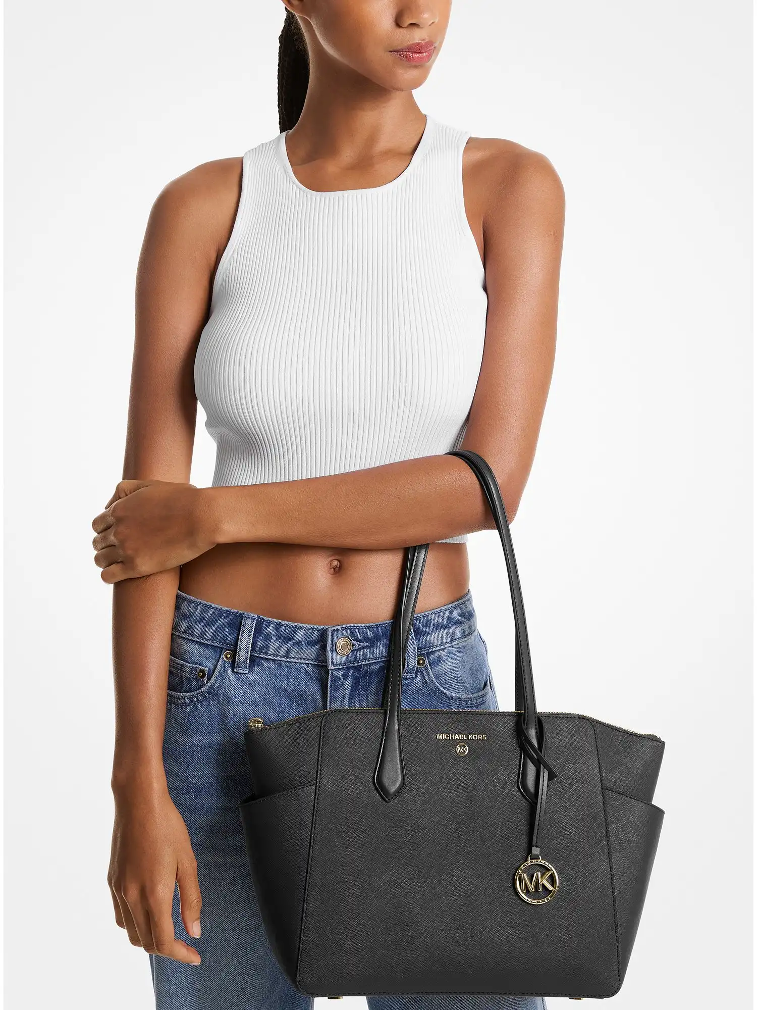 marilyn medium saffiano leather tote bag black