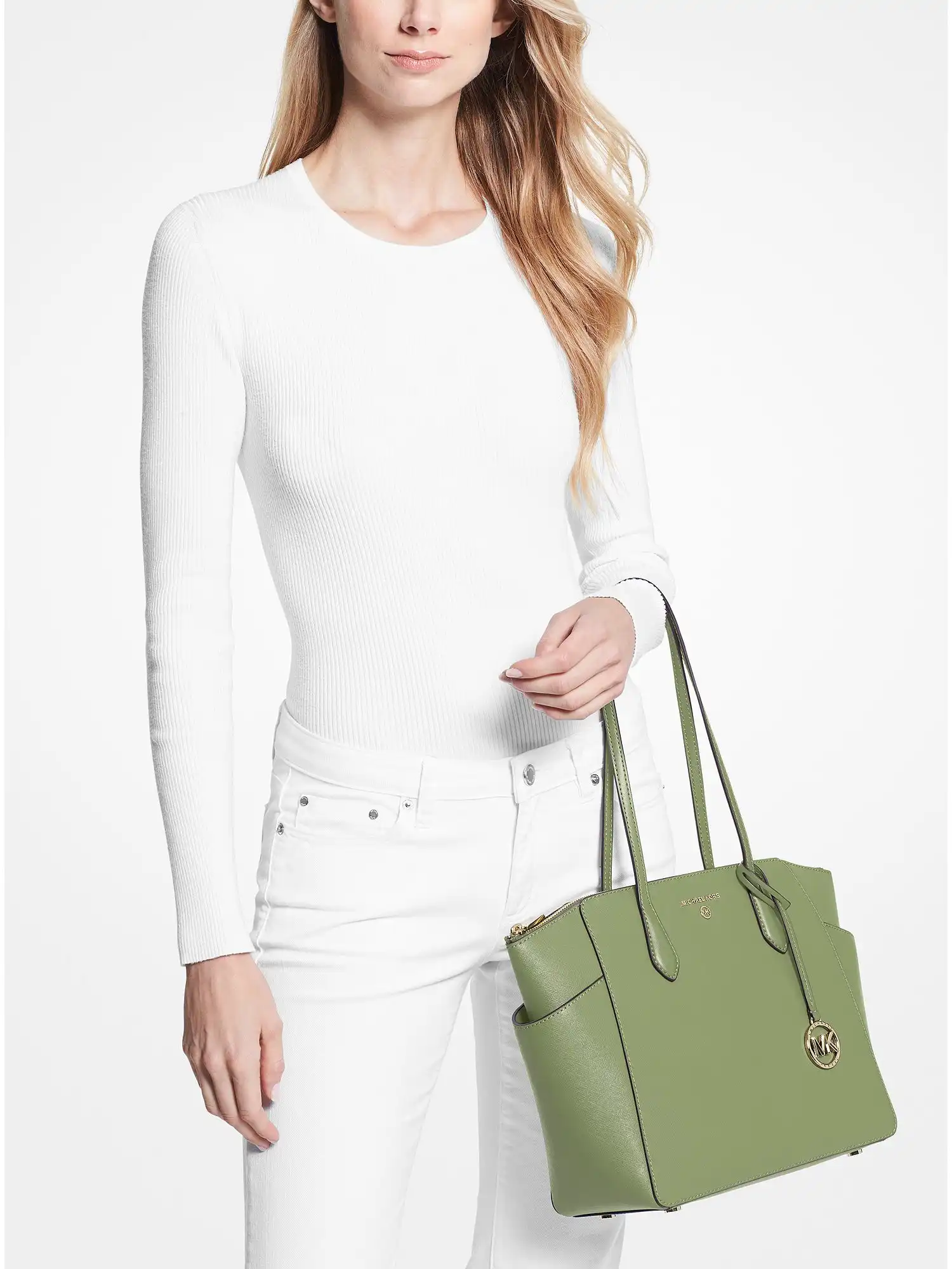 marilyn medium saffiano leather tote bag light sage