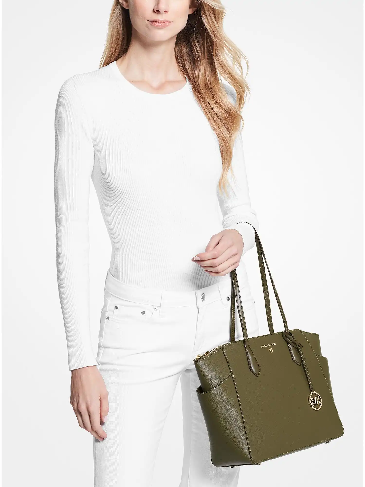 marilyn medium saffiano leather tote bag olive