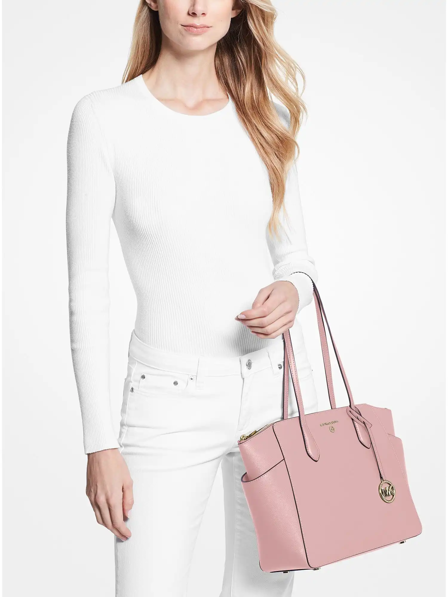 marilyn medium saffiano leather tote bag smokey rose