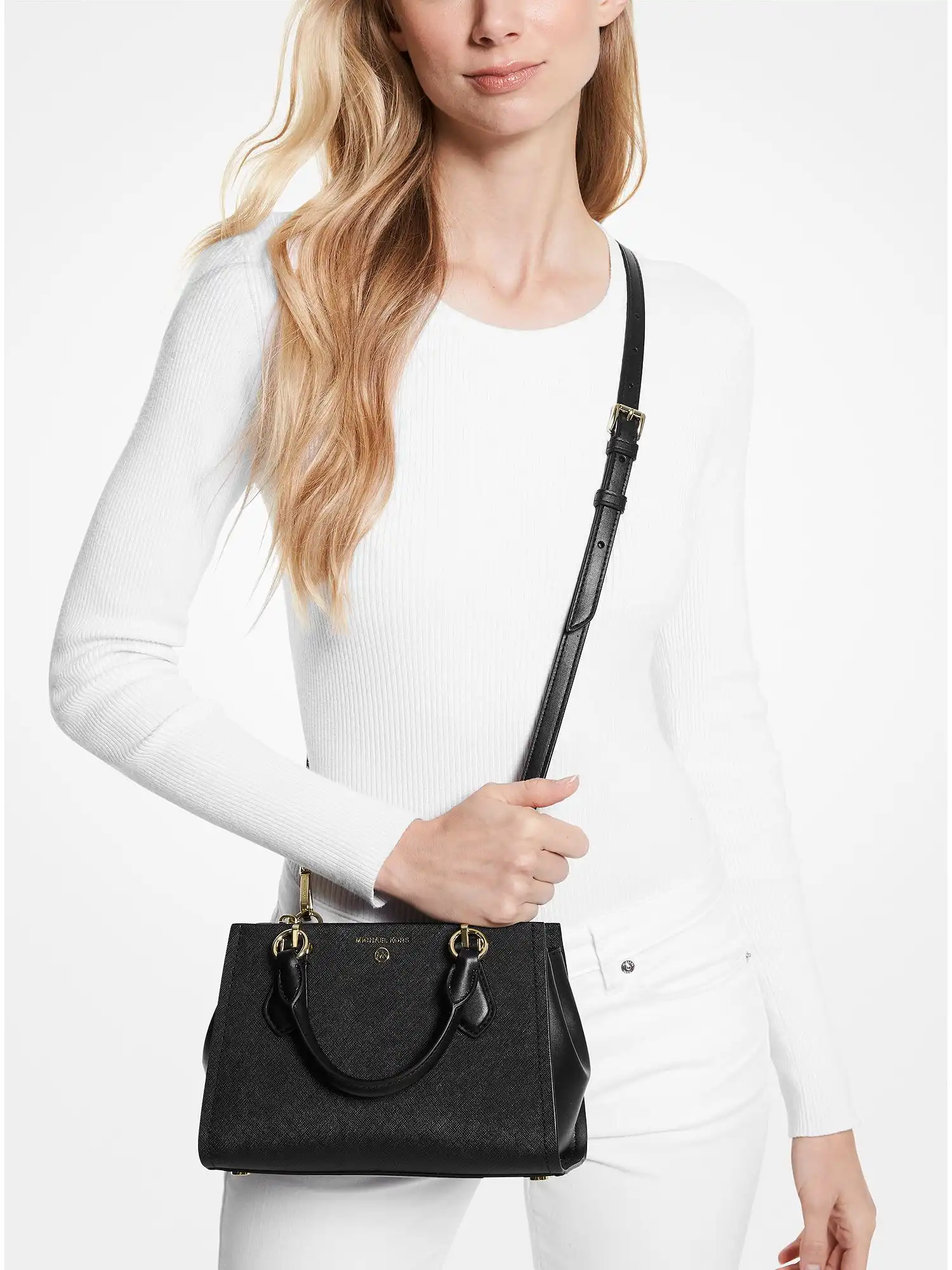 marilyn small saffiano leather crossbody bag black