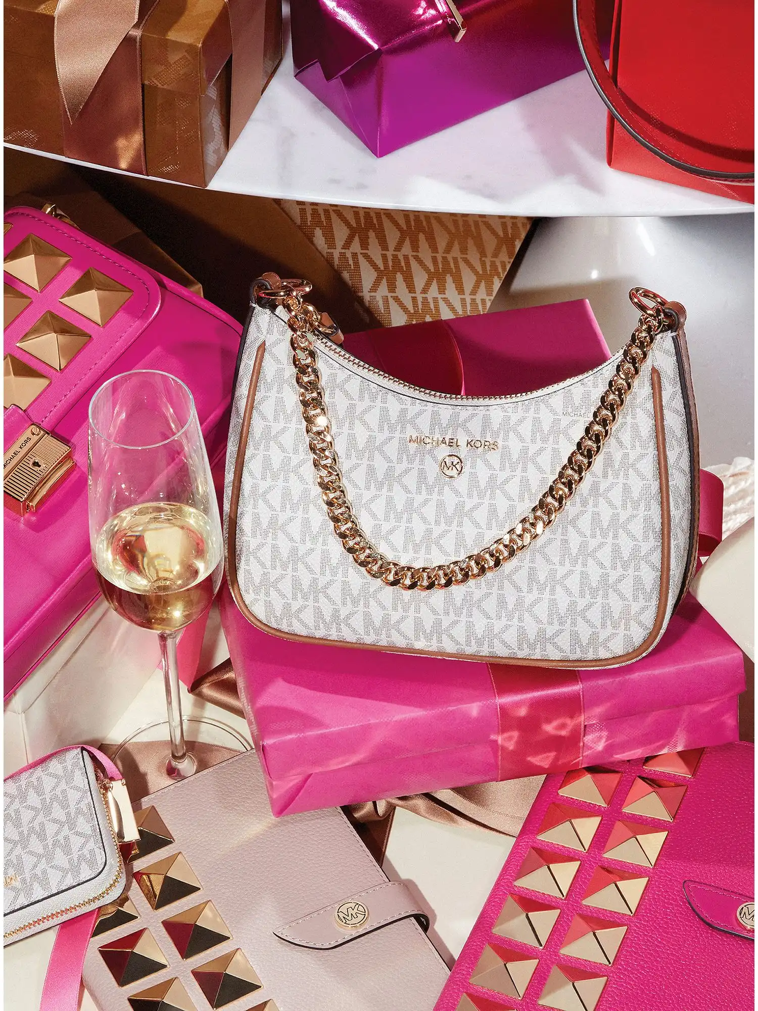 medium studded pebbled leather notebook soft pink