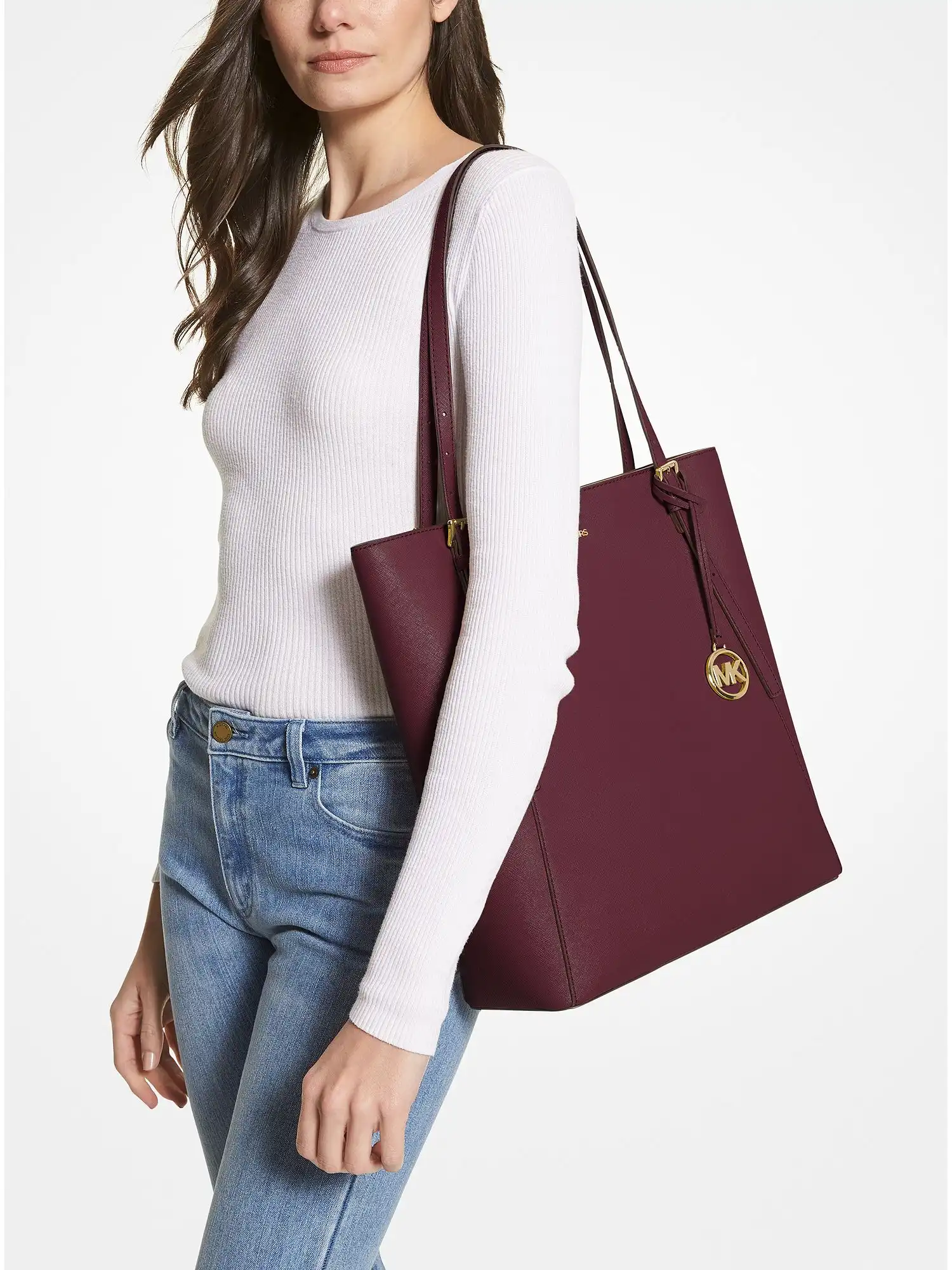 megan large saffiano leather tote merlot