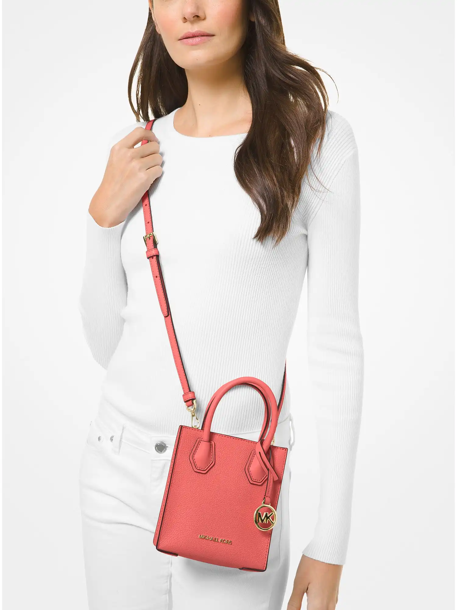 mercer extra small pebbled leather crossbody bag grapefruit